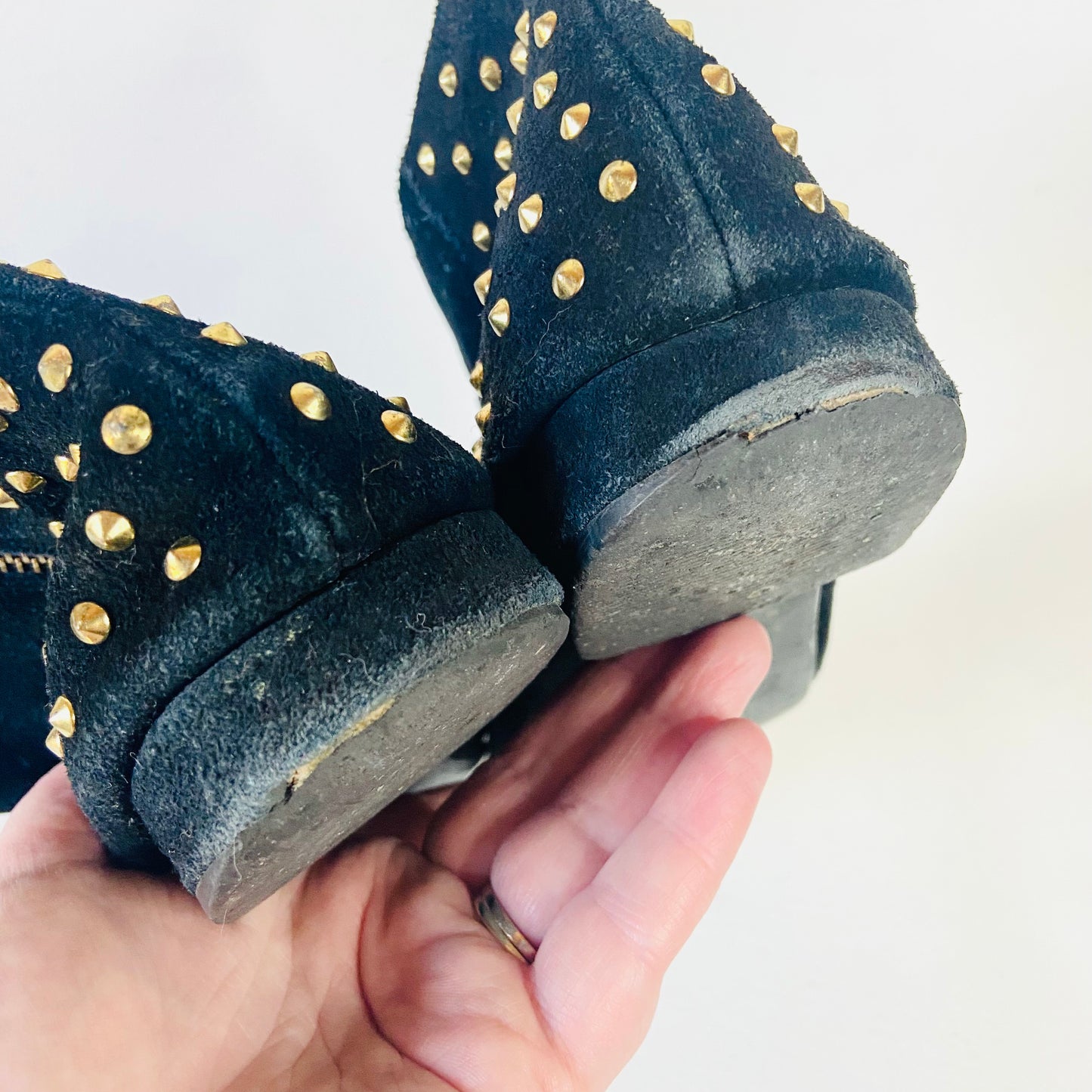 Topshop | Millicent Studded Black Suede Flat Ankle Boots | Edgy Boho Festival | Size 5 (38)