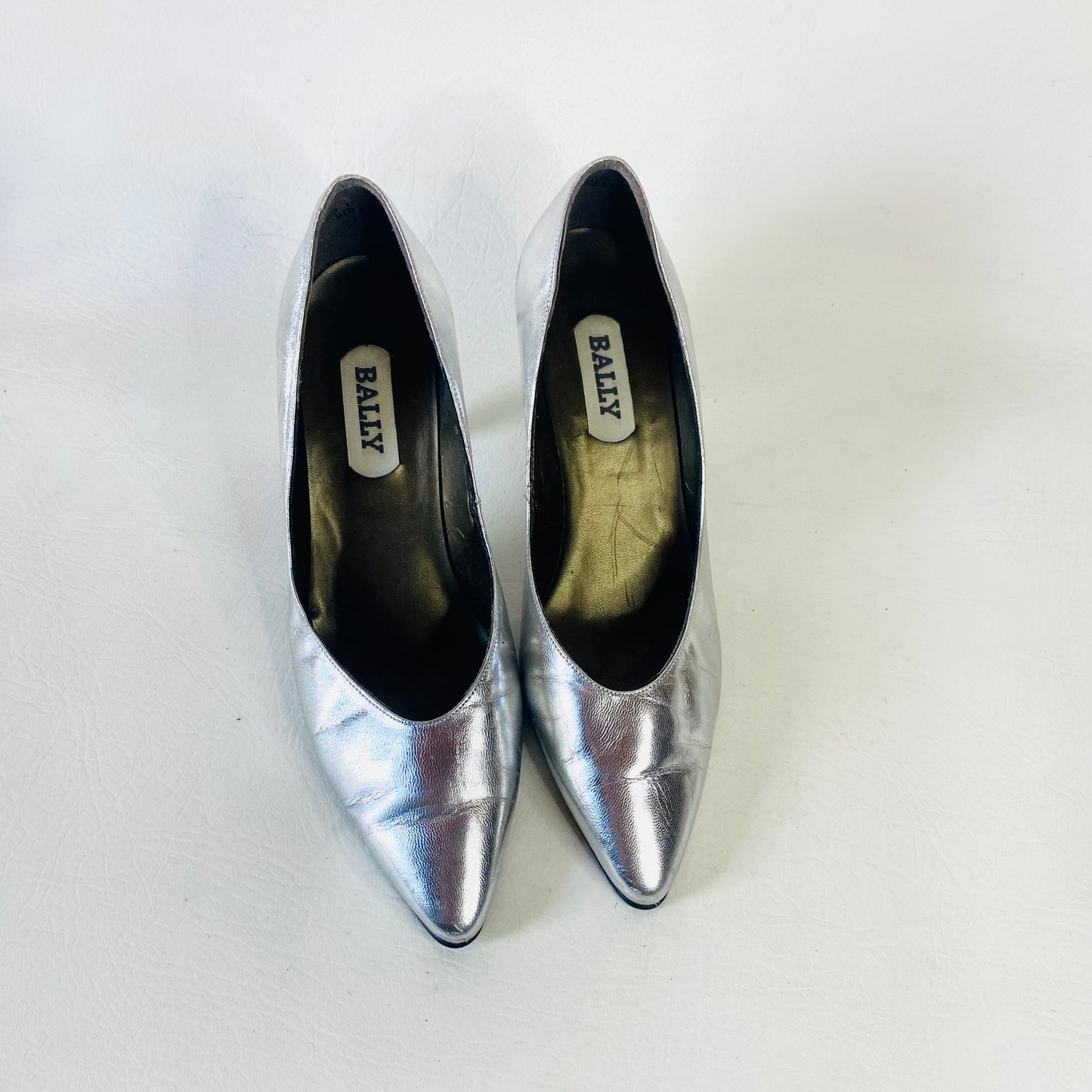 Bally |  Silver Metallic Leather High Heel Stiletto Court Shoes | Vintage 1980s | Disco Glam | Size 5 (38)