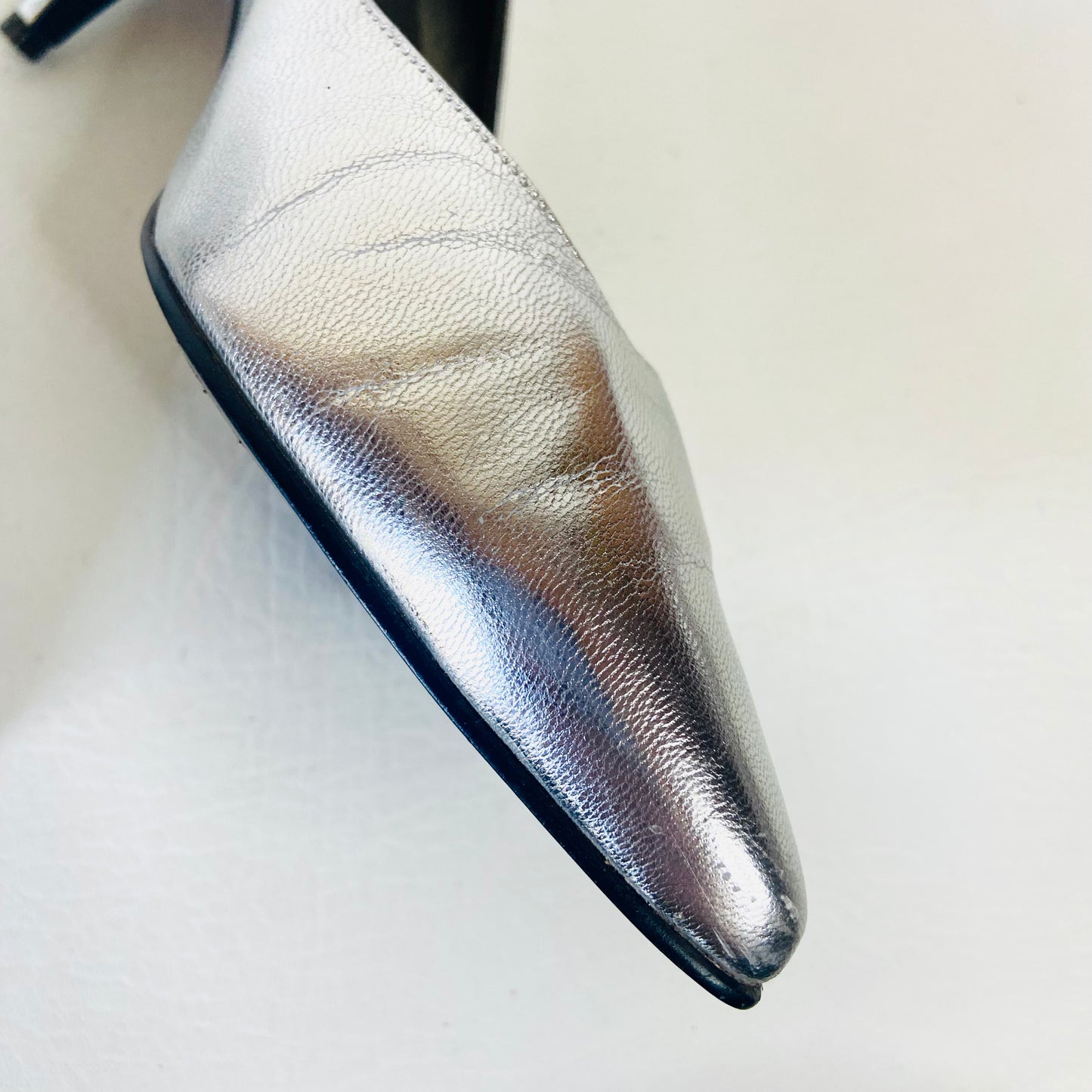 Bally |  Silver Metallic Leather High Heel Stiletto Court Shoes | Vintage 1980s | Disco Glam | Size 5 (38)