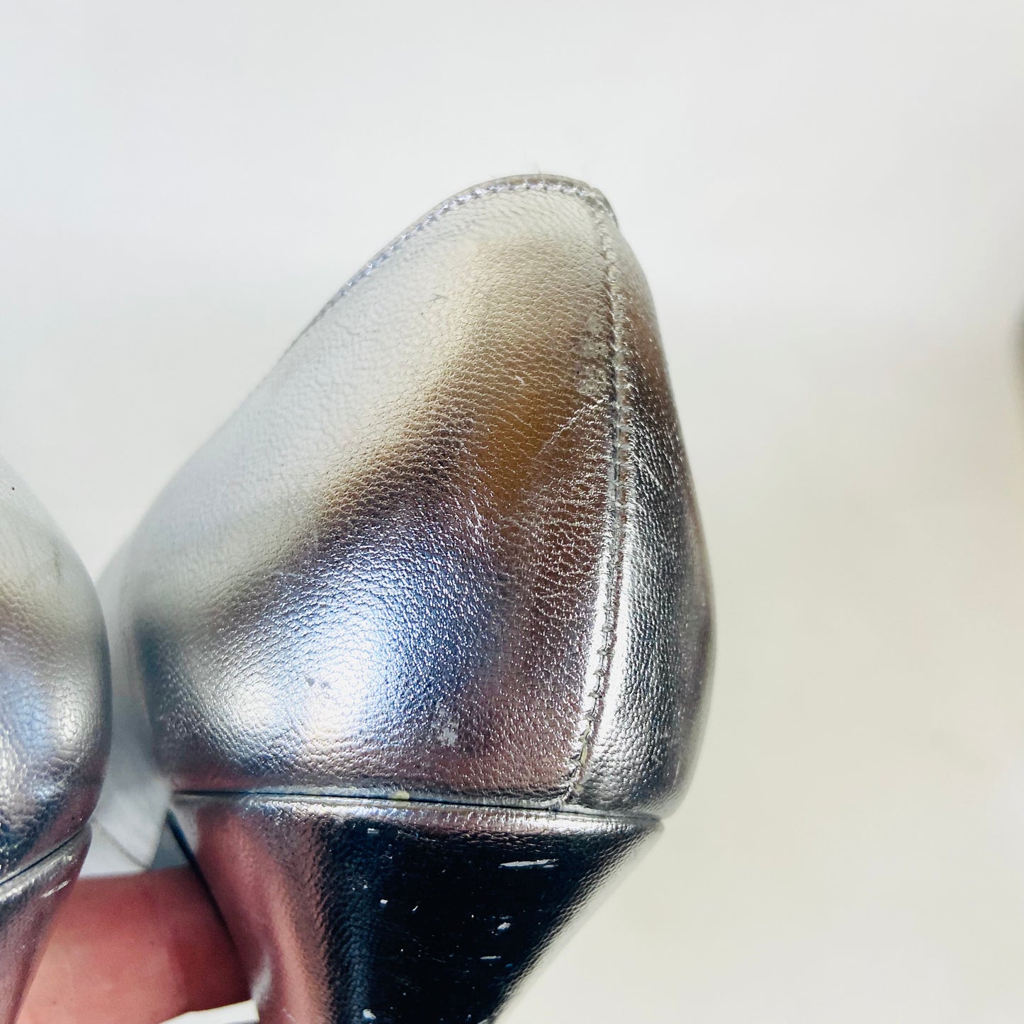 Bally |  Silver Metallic Leather High Heel Stiletto Court Shoes | Vintage 1980s | Disco Glam | Size 5 (38)
