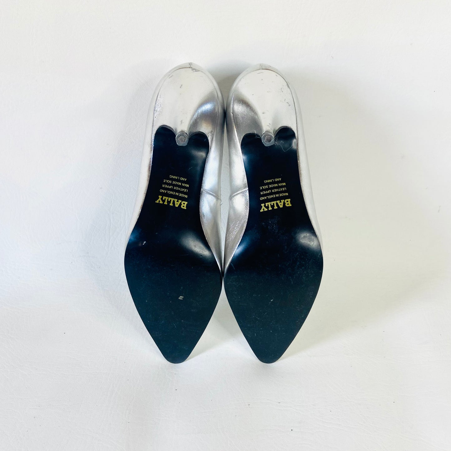 Bally |  Silver Metallic Leather High Heel Stiletto Court Shoes | Vintage 1980s | Disco Glam | Size 5 (38)