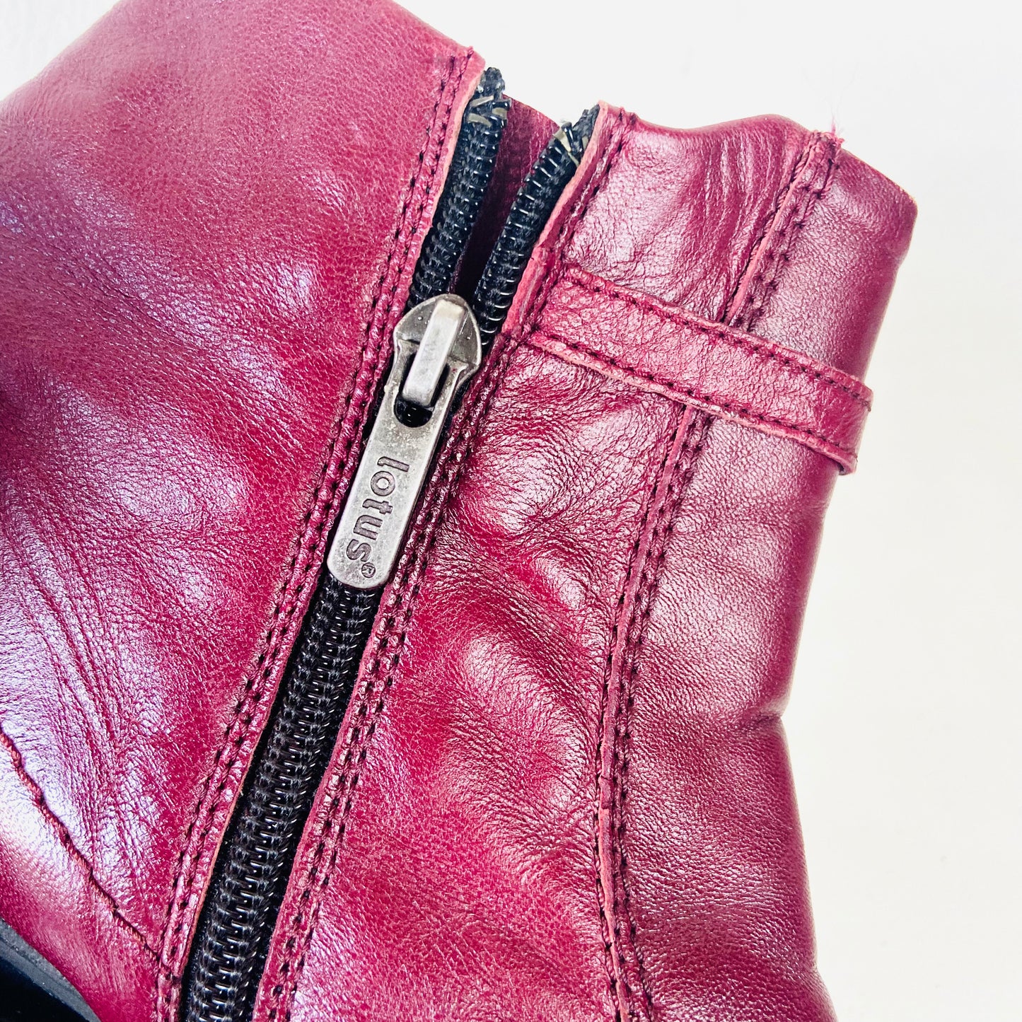 Lotus | Cherry Red Burgundy Maroon | Soft Leather Flat Ankle Boots | Size 5 (38)