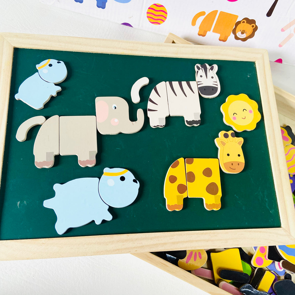 Traditional Wooden Childrens Animal Puzzle | Magnetic | Chalkboard | Whiteboard | 123 Pieces