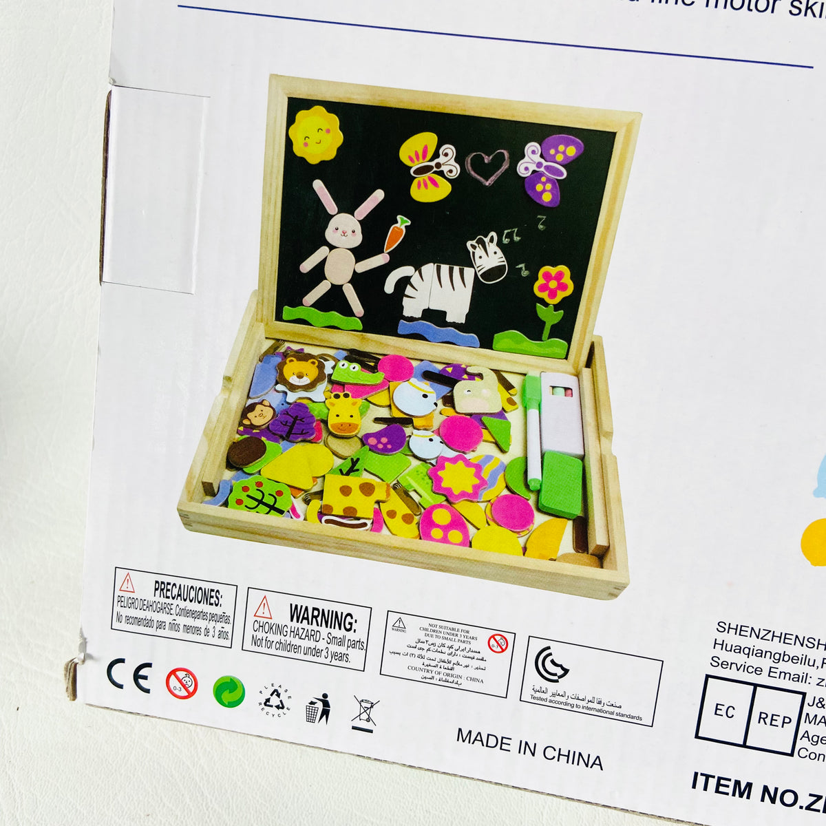Traditional Wooden Childrens Animal Puzzle | Magnetic | Chalkboard | Whiteboard | 123 Pieces