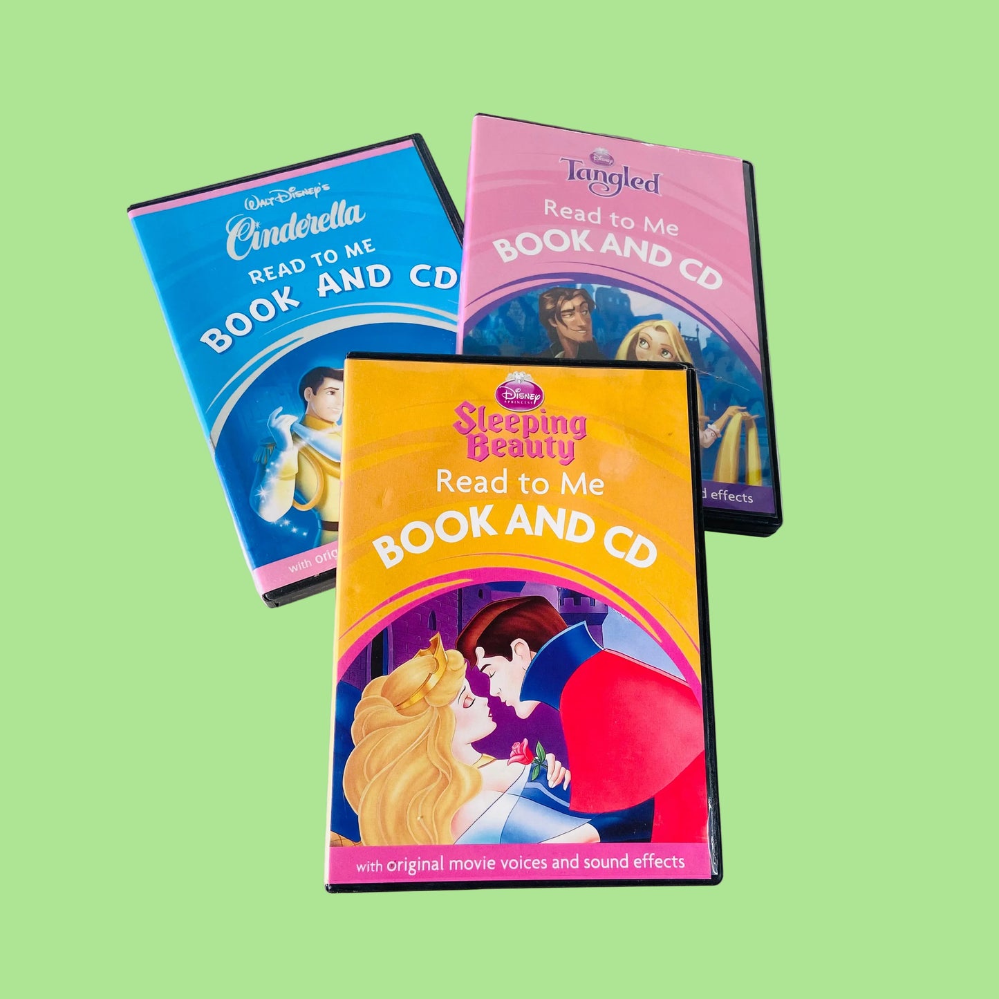 Disney | 3x Read to Me Book & CD Bundle | Kids Young Reader | Travel Audiobook | Tangled Sleeping Beauty Cinderella