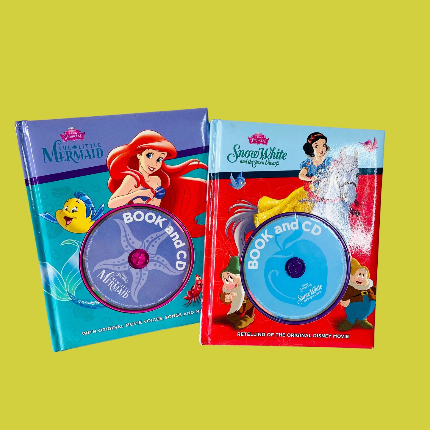 Disney Princess | 2x Read Along Book & CD Bundle | Kids Young Reader | Little Mermaid & Snow White