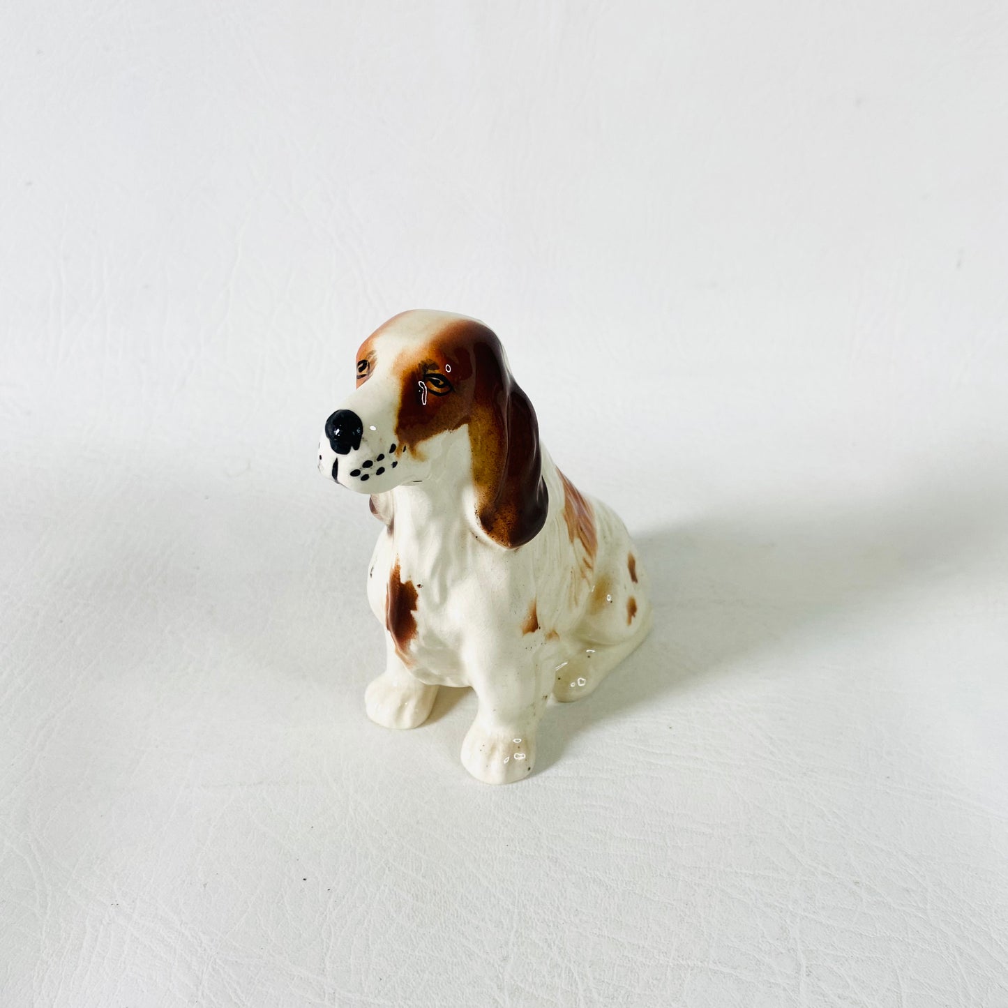 Spaniel Dog Figurine Statue Ornament | White & Brown | Vintage Bone China | 12cm