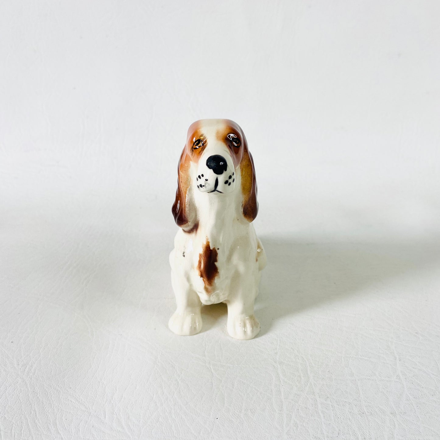 Spaniel Dog Figurine Statue Ornament | White & Brown | Vintage Bone China | 12cm
