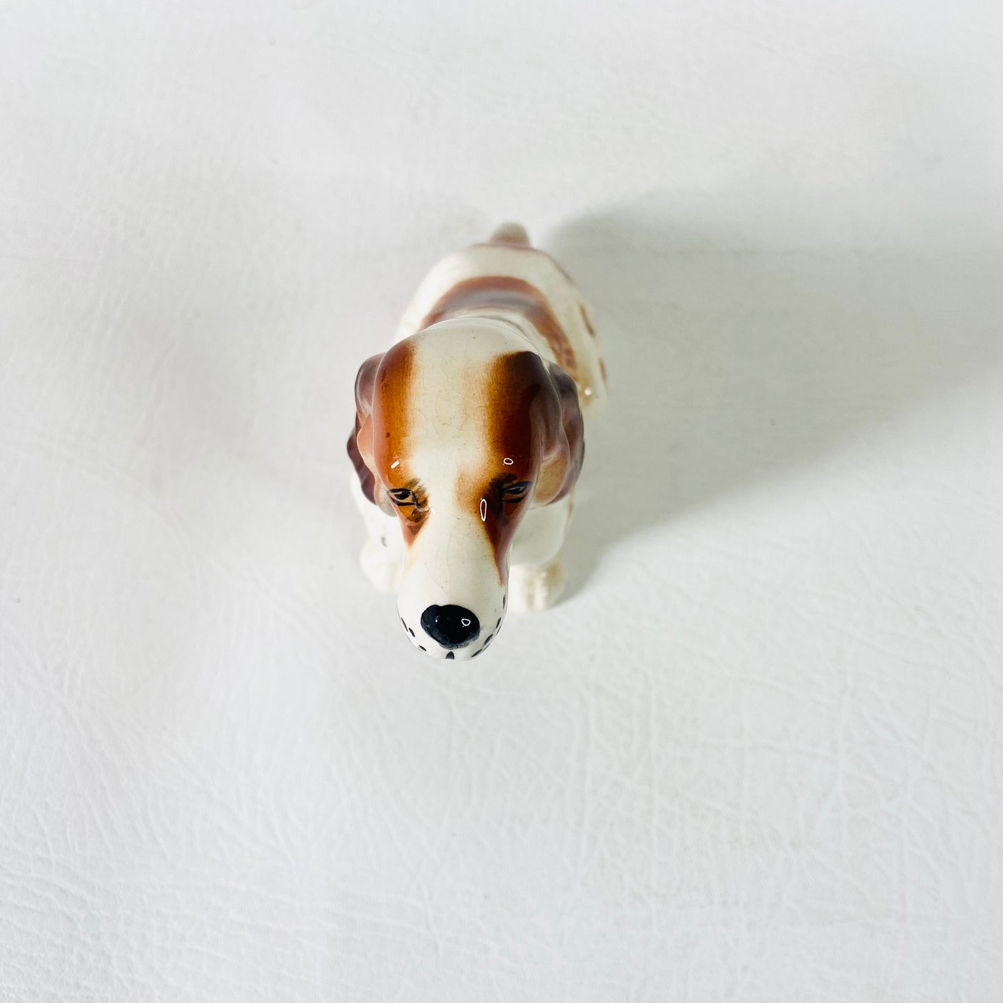 Spaniel Dog Figurine Statue Ornament | White & Brown | Vintage Bone China | 12cm