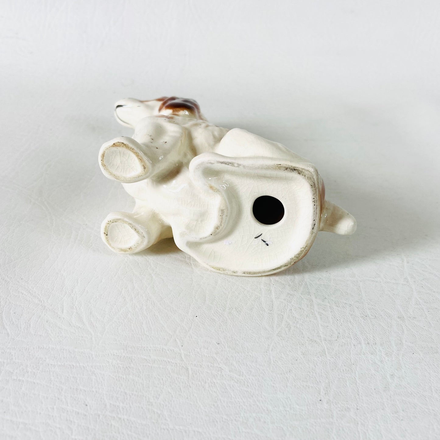 Spaniel Dog Figurine Statue Ornament | White & Brown | Vintage Bone China | 12cm