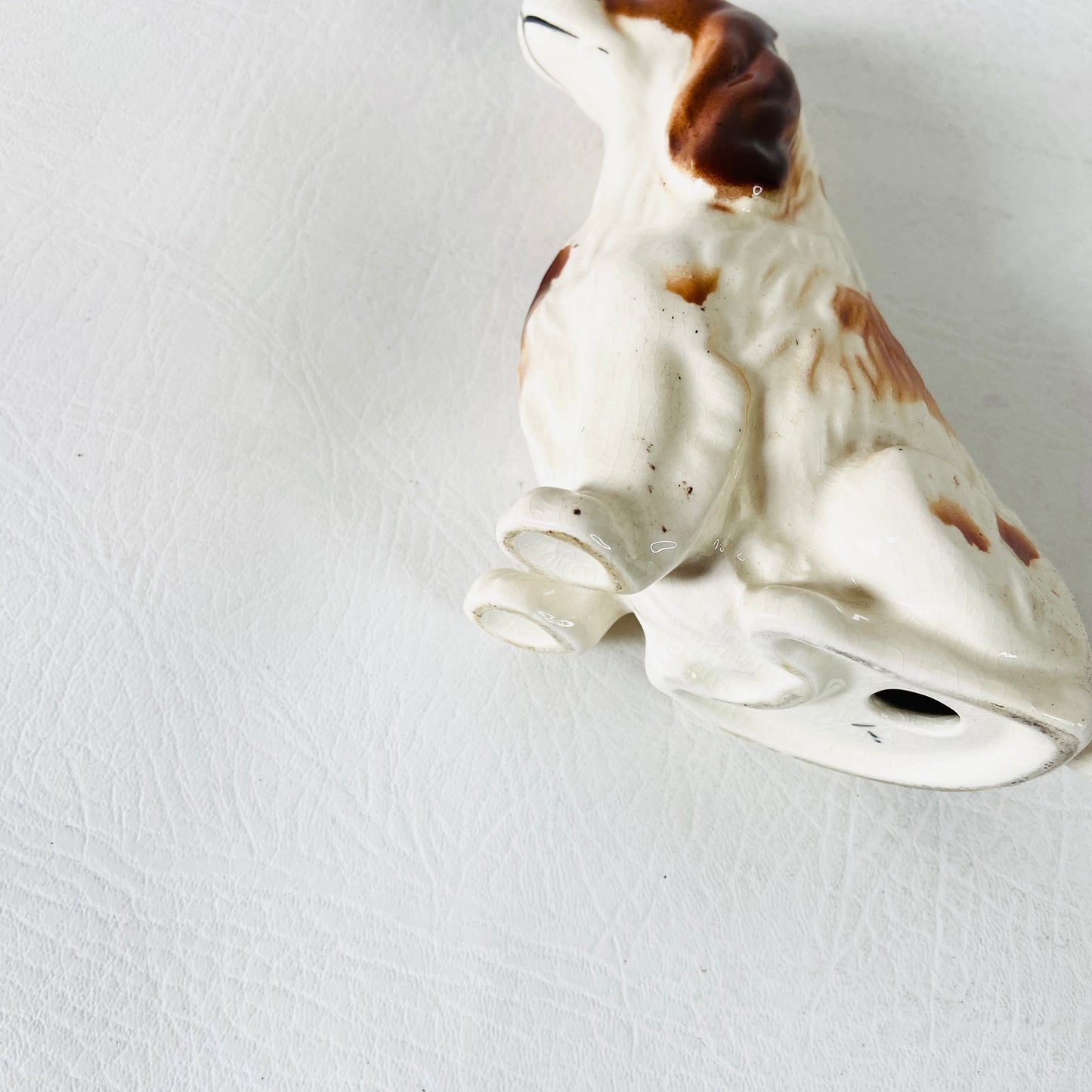 Spaniel Dog Figurine Statue Ornament | White & Brown | Vintage Bone China | 12cm