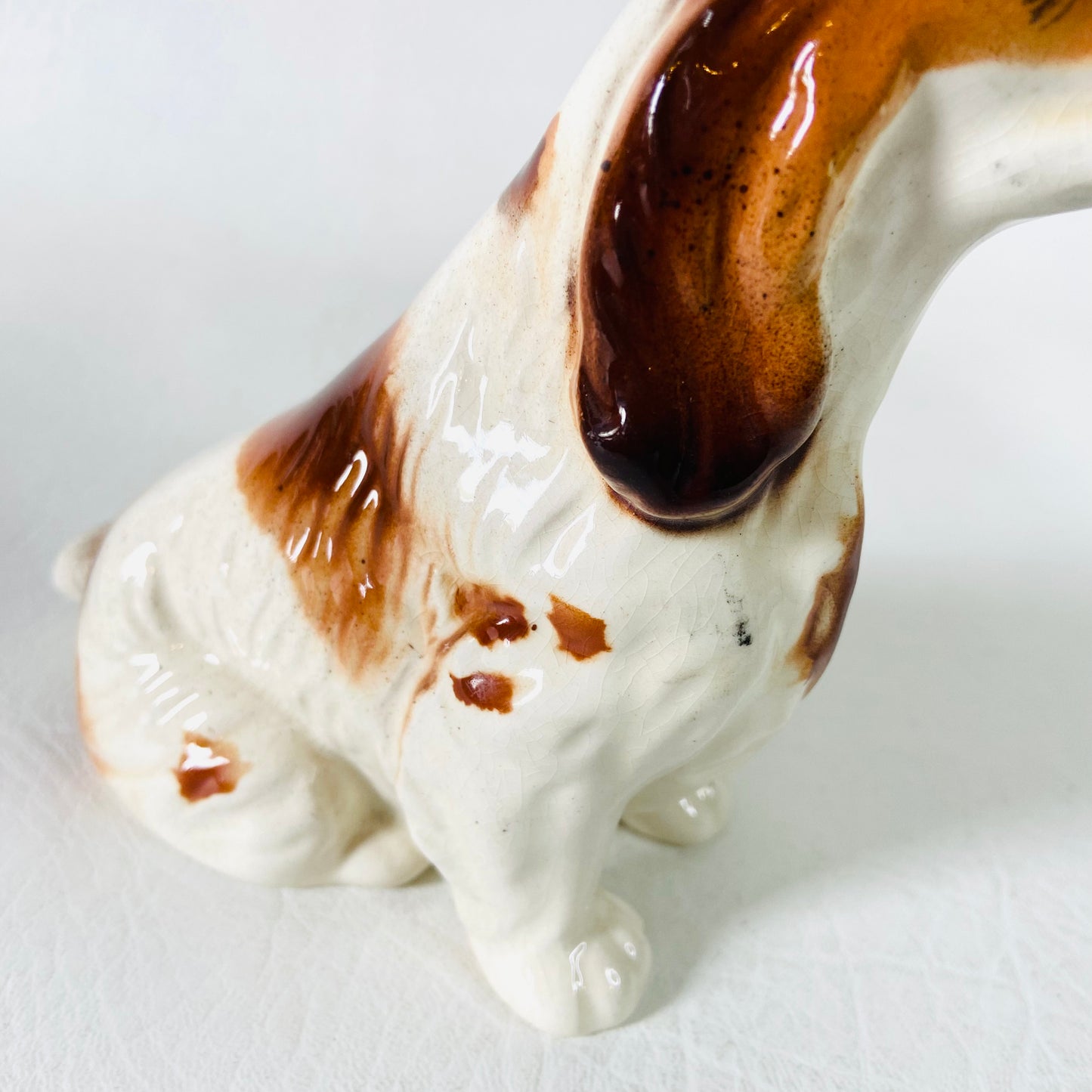 Spaniel Dog Figurine Statue Ornament | White & Brown | Vintage Bone China | 12cm