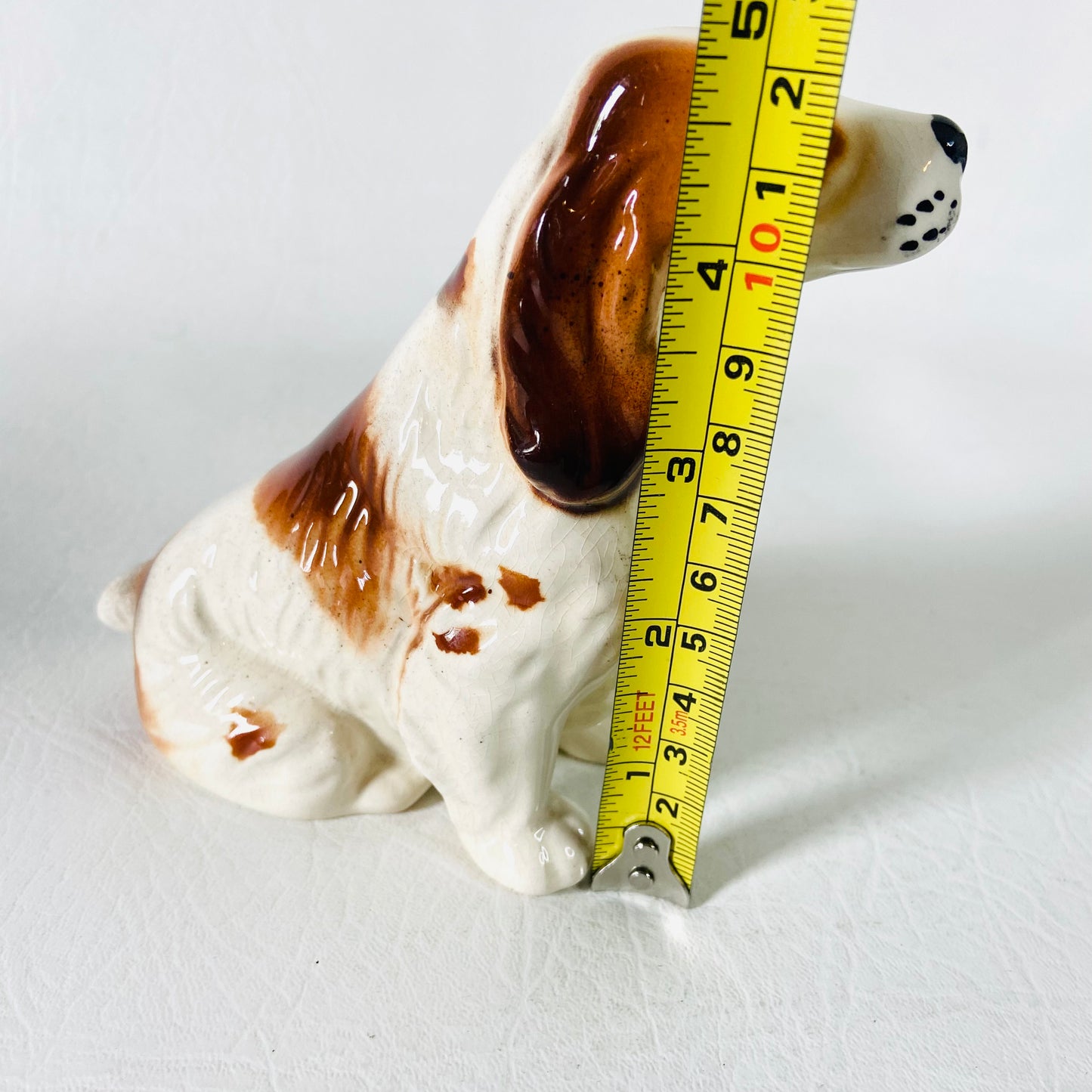 Spaniel Dog Figurine Statue Ornament | White & Brown | Vintage Bone China | 12cm