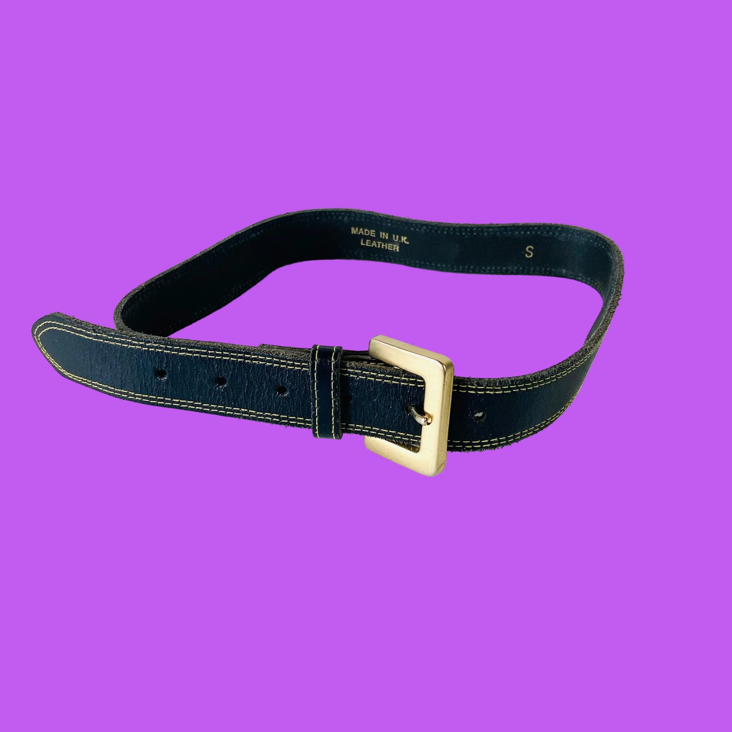 Vintage Black & Gold Leather Belt | Unisex | Size Small | 1" Wide | Made in the UK