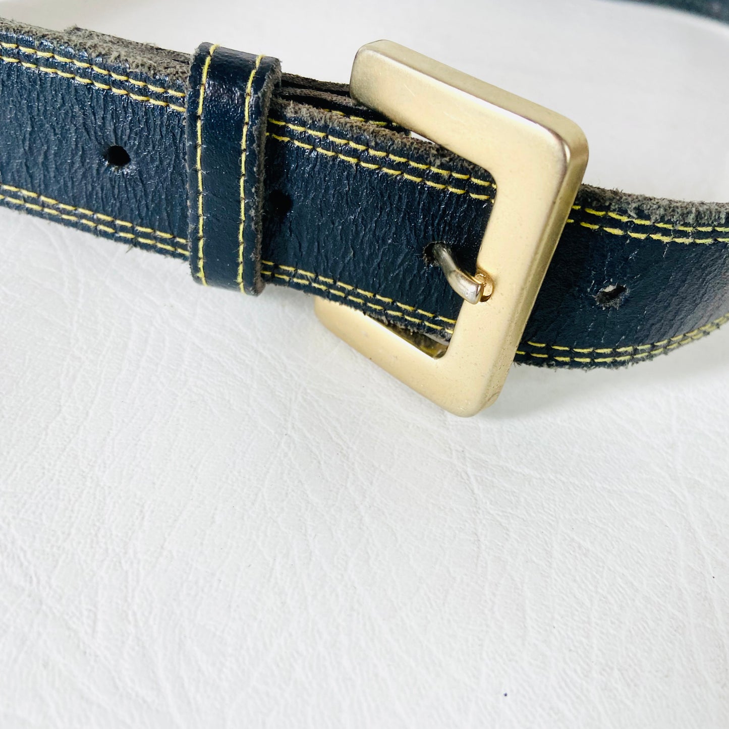 Vintage Black & Gold Leather Belt | Unisex | Size Small | 1" Wide | Made in the UK