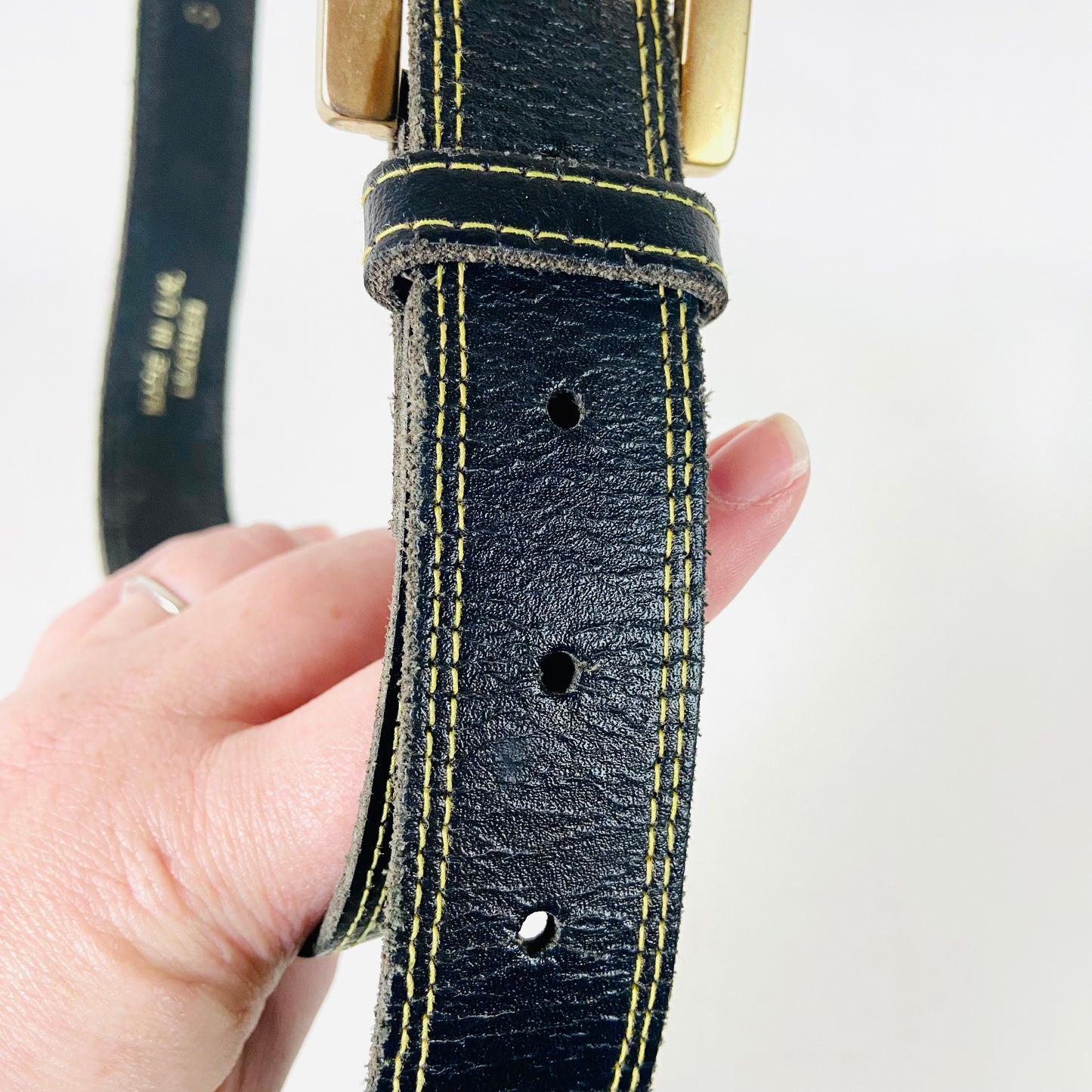 Vintage Black & Gold Leather Belt | Unisex | Size Small | 1" Wide | Made in the UK