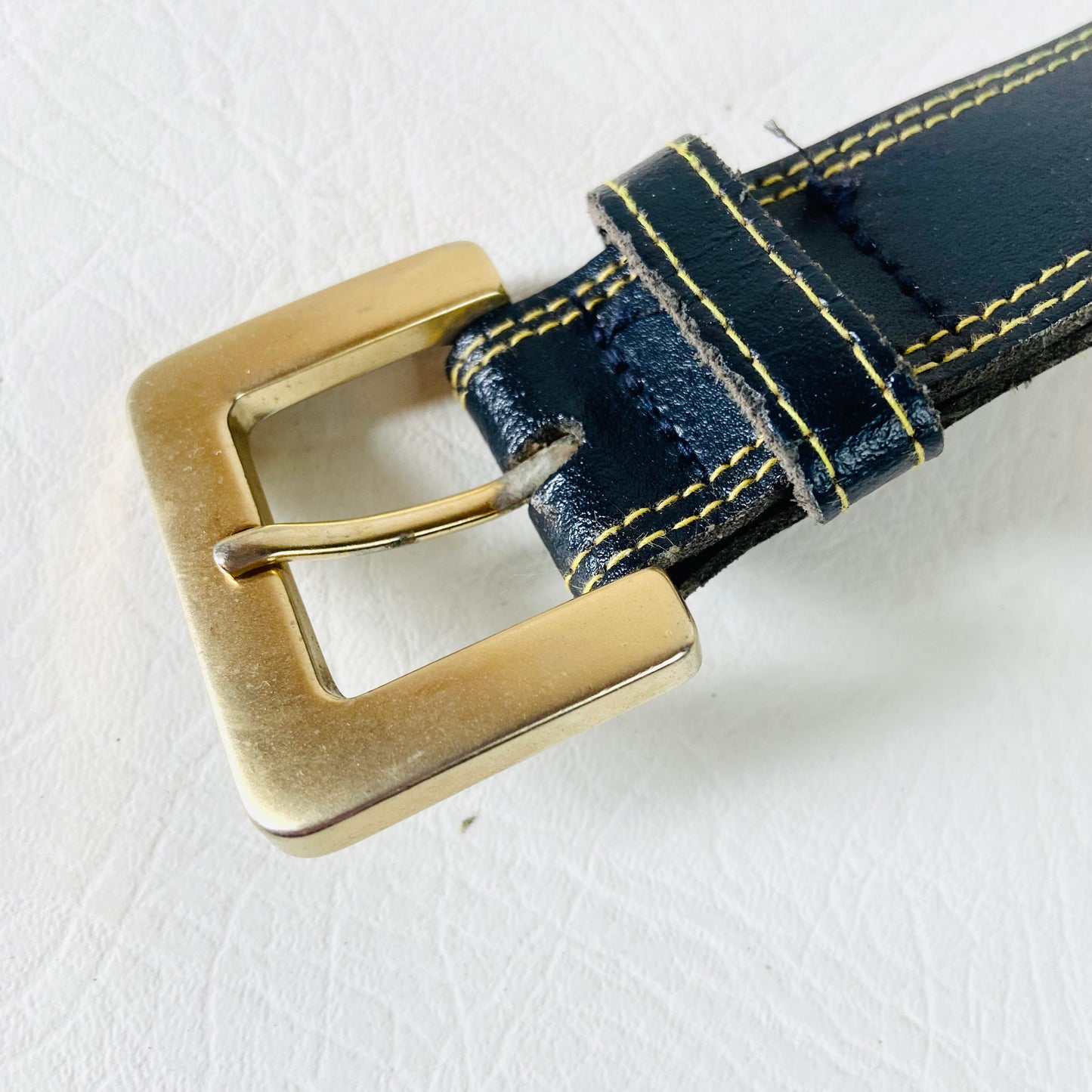 Vintage Black & Gold Leather Belt | Unisex | Size Small | 1" Wide | Made in the UK