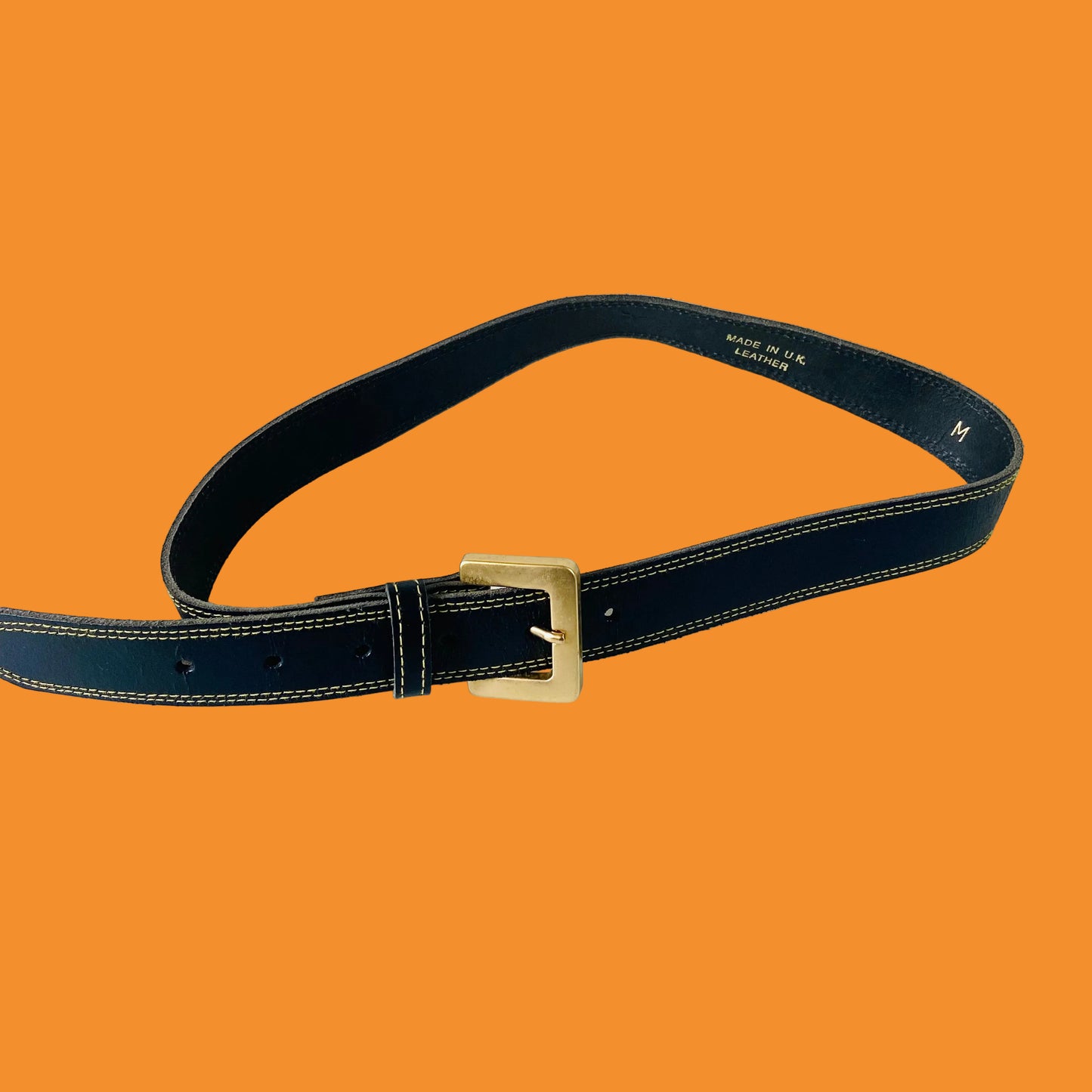 Vintage Black & Gold Leather Belt | Unisex | 1" Wide | Made in the UK | Size Medium
