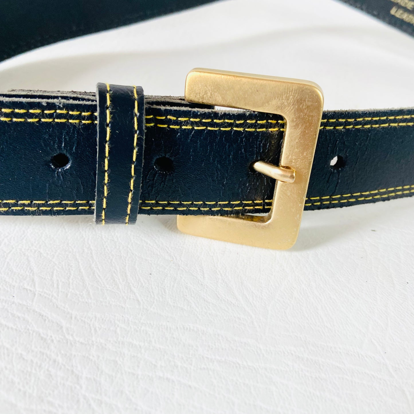 Vintage Black & Gold Leather Belt | Unisex | 1" Wide | Made in the UK | Size Medium
