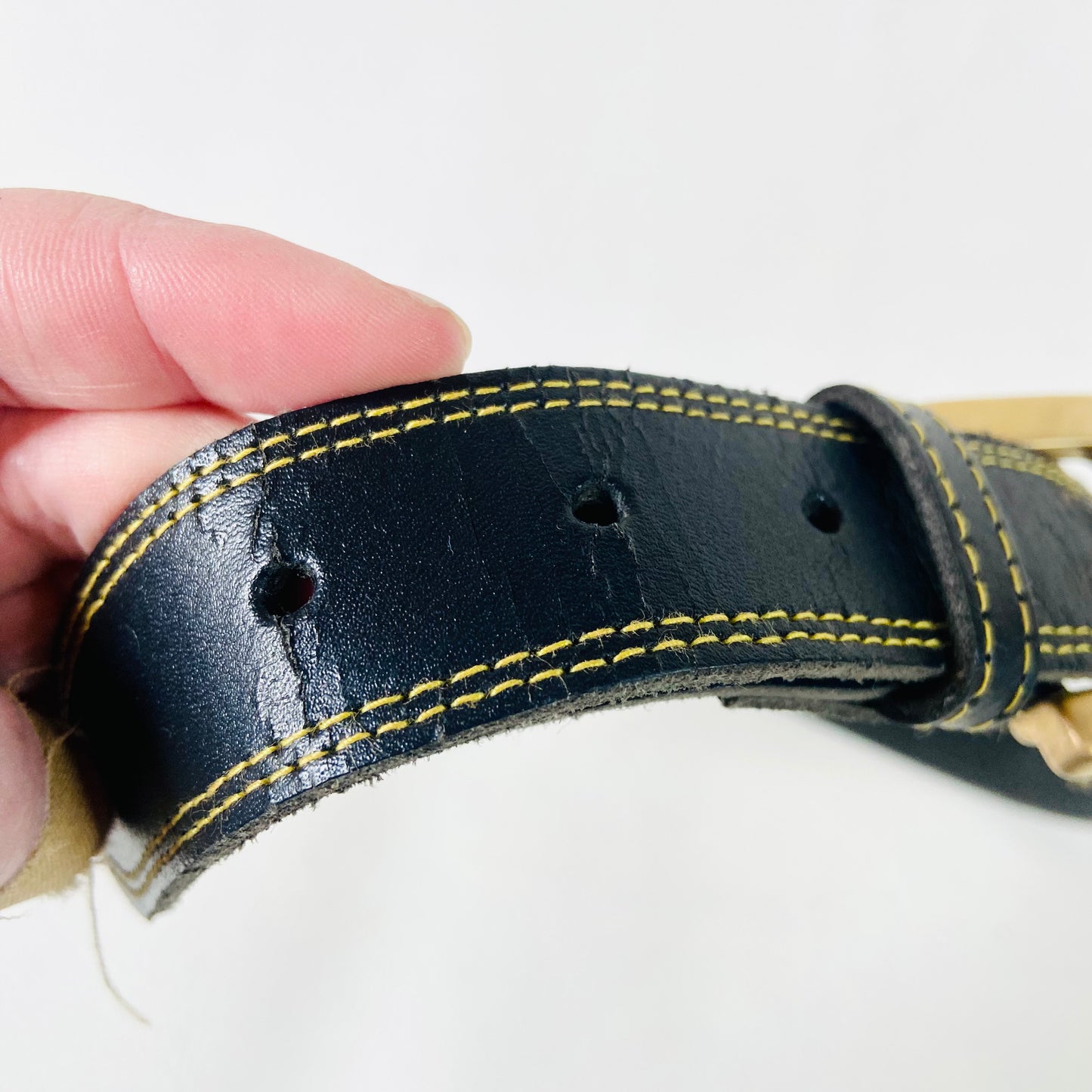 Vintage Black & Gold Leather Belt | Unisex | 1" Wide | Made in the UK | Size Medium