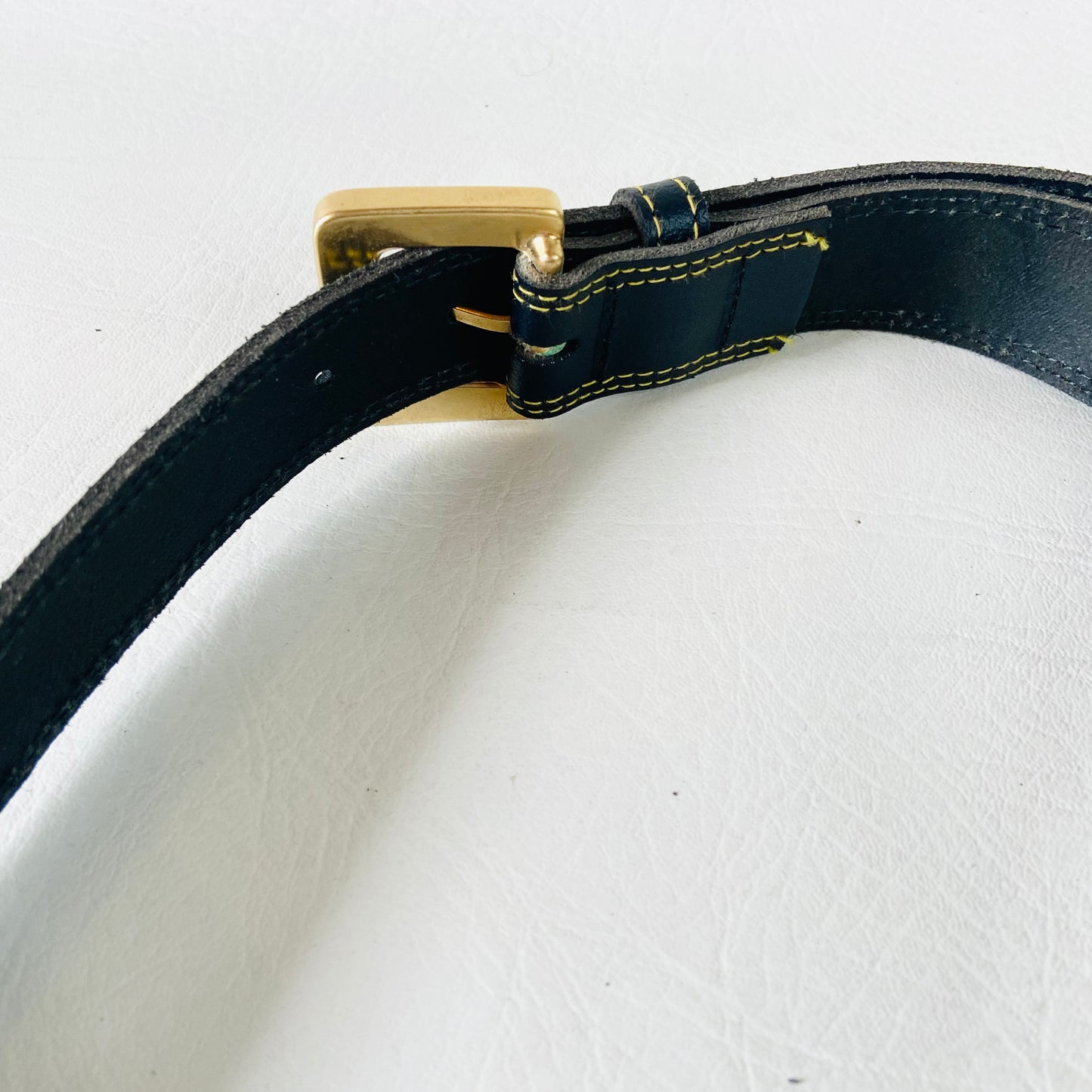 Vintage Black & Gold Leather Belt | Unisex | 1" Wide | Made in the UK | Size Medium