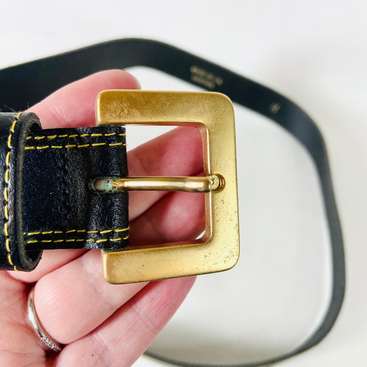Vintage Black & Gold Leather Belt | Unisex | 1" Wide | Made in the UK | Size Medium