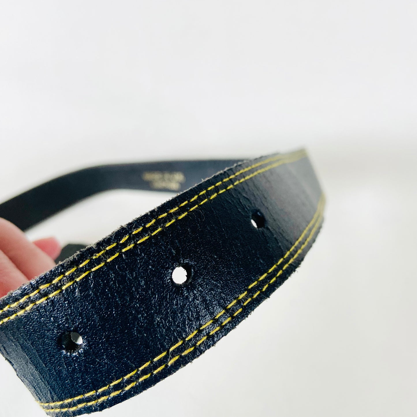 Vintage Black & Gold Leather Belt | Unisex | 1" Wide | Made in the UK | Size Medium