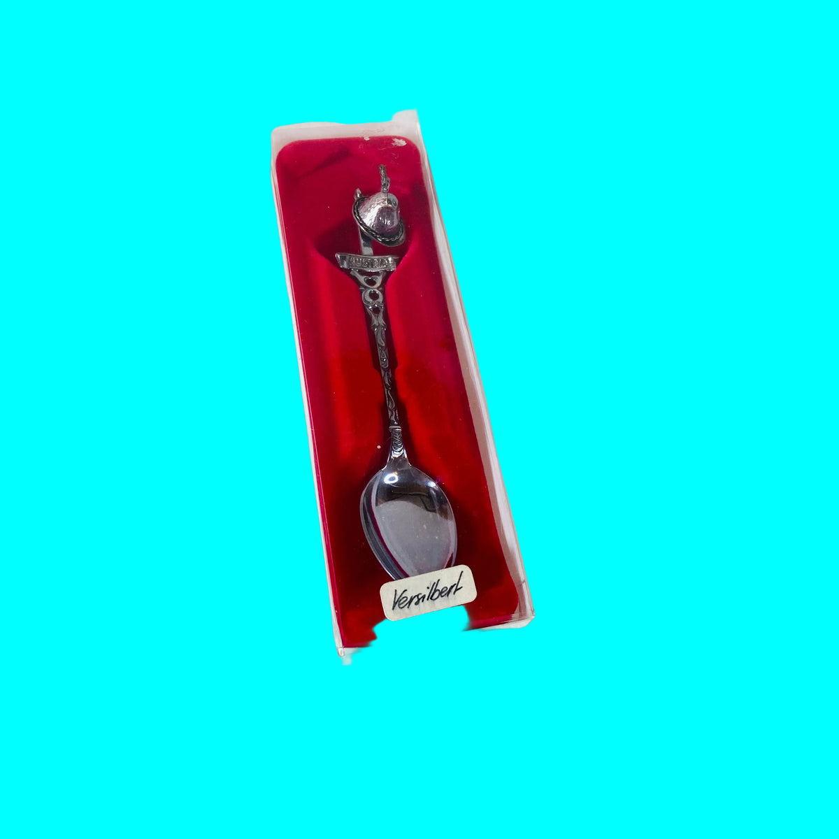 Silver Plated (Versilbilt) Souvenir Teaspoon | Austrian Alpine | Tyrolean Feathered Hat | Boxed | Vintage
