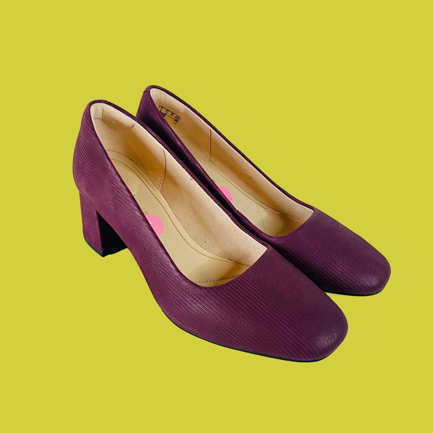 Clarks | Leather | Sheer Rose Burgundy Intrest | Court Shoes | Block Heel | Size 5D (38) | Like New