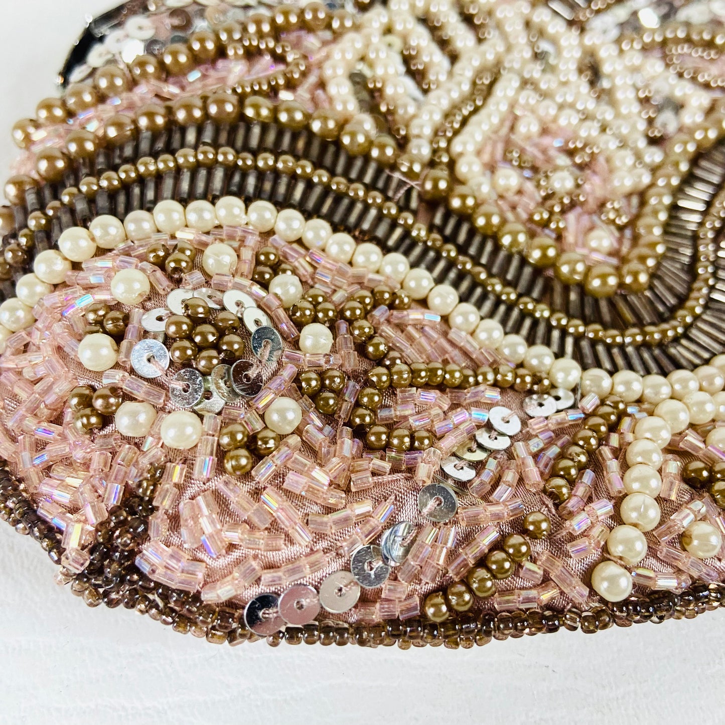 Per Una | Rose Gold | Retro Y2K | Beaded Small Evening Bag | Chain & Top Clasp Fastening