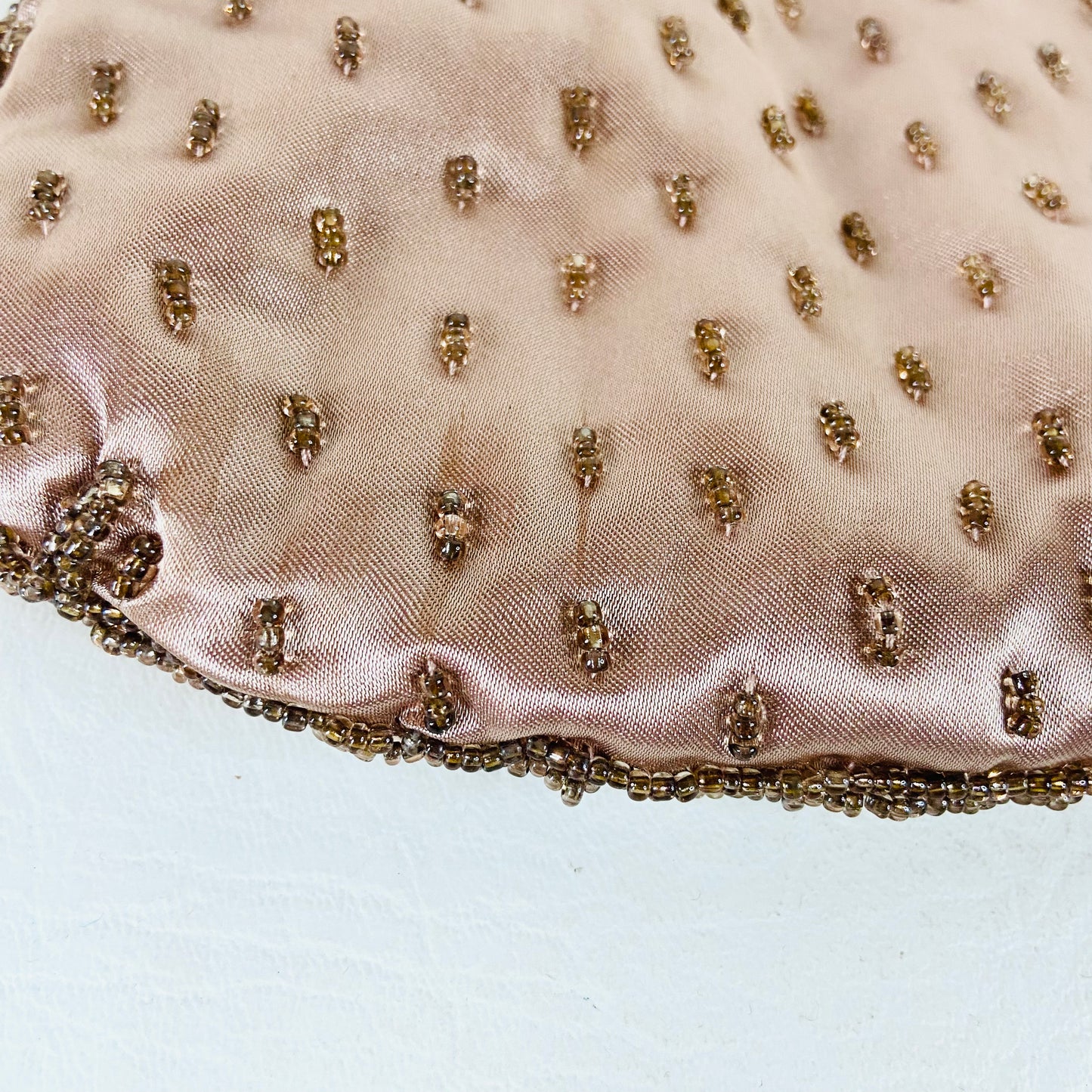 Per Una | Rose Gold | Retro Y2K | Beaded Small Evening Bag | Chain & Top Clasp Fastening