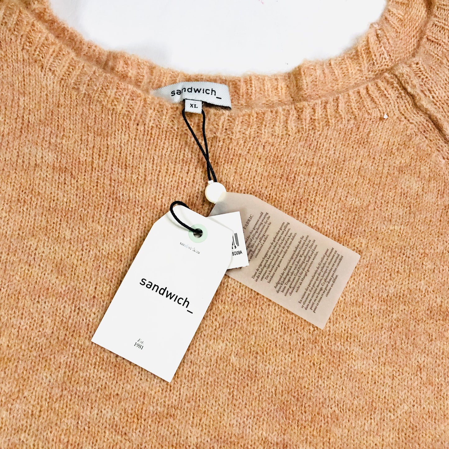 Sandwich_ Clothing Peach Nude Wool Blend Knit Jumper Split Back Size XL NEW