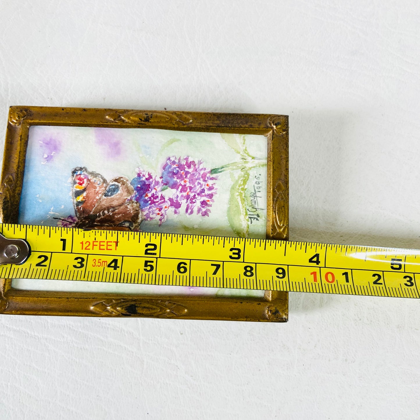 J. Grange | Miniature Watercolour Painting | Peacock Butterfly | Framed | 1995 | 9 x 6.5cm