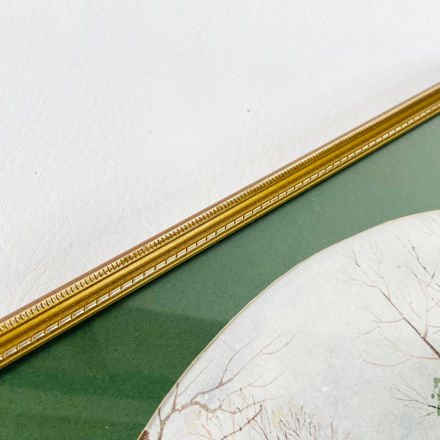 Vintage | Oval Original Watercolour Painting | Winter Wood Forest | Gold Framed | 28 x 20 cm
