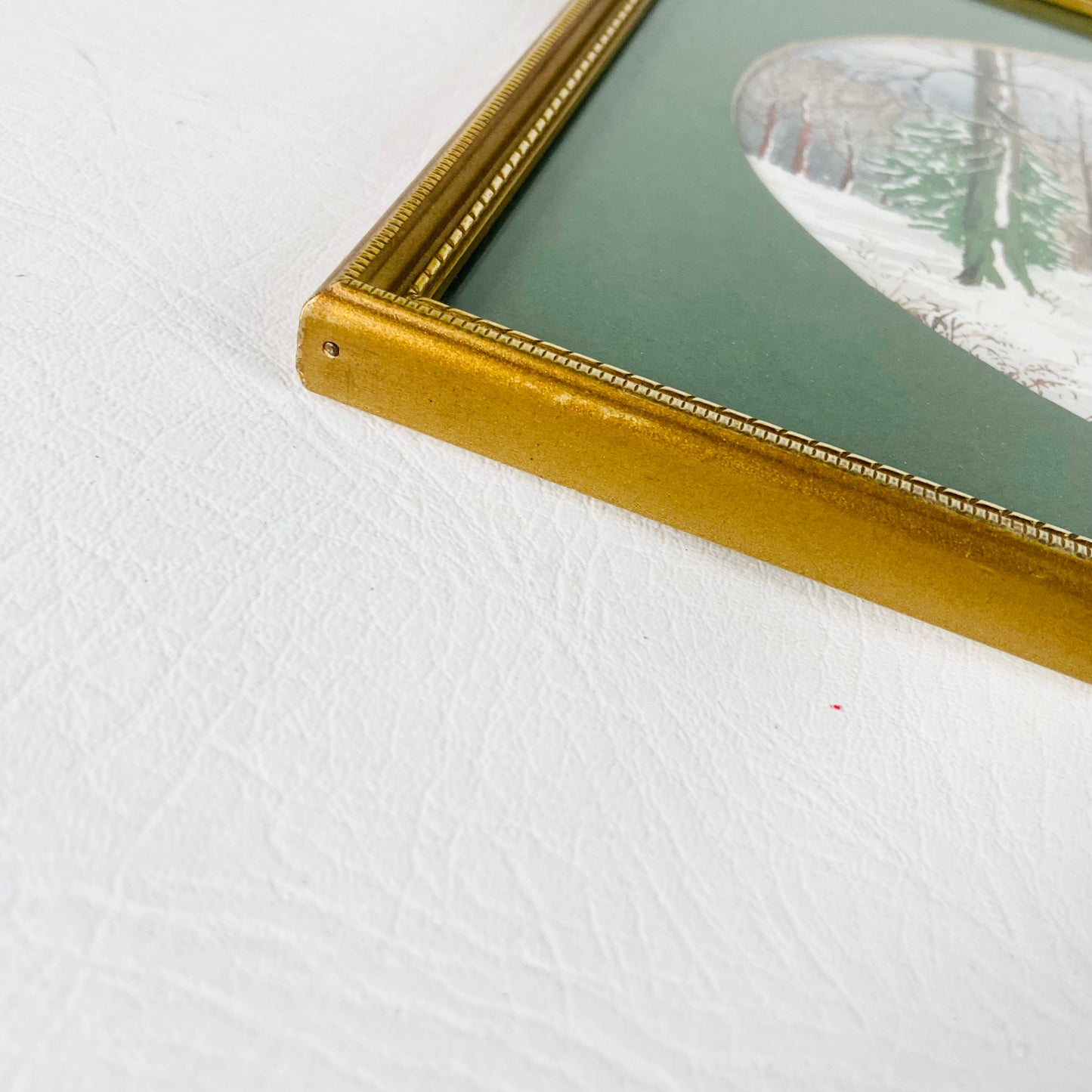 Vintage | Oval Original Watercolour Painting | Winter Wood Forest | Gold Framed | 28 x 20 cm