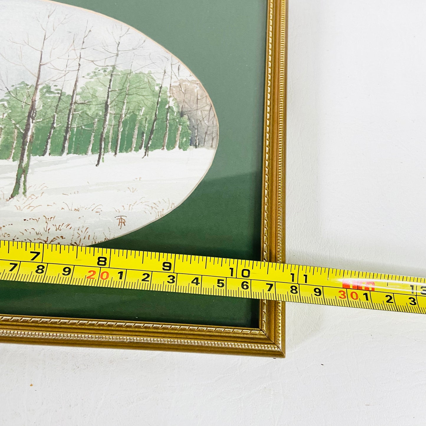 Vintage | Oval Original Watercolour Painting | Winter Wood Forest | Gold Framed | 28 x 20 cm