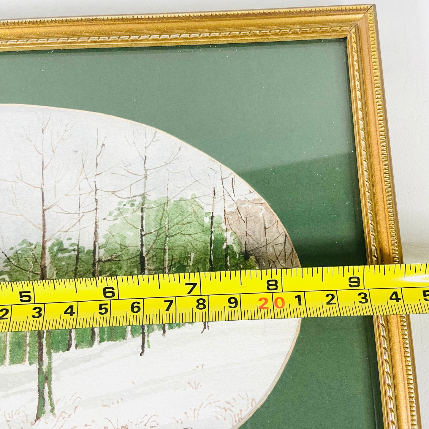 Vintage | Oval Original Watercolour Painting | Winter Wood Forest | Gold Framed | 28 x 20 cm
