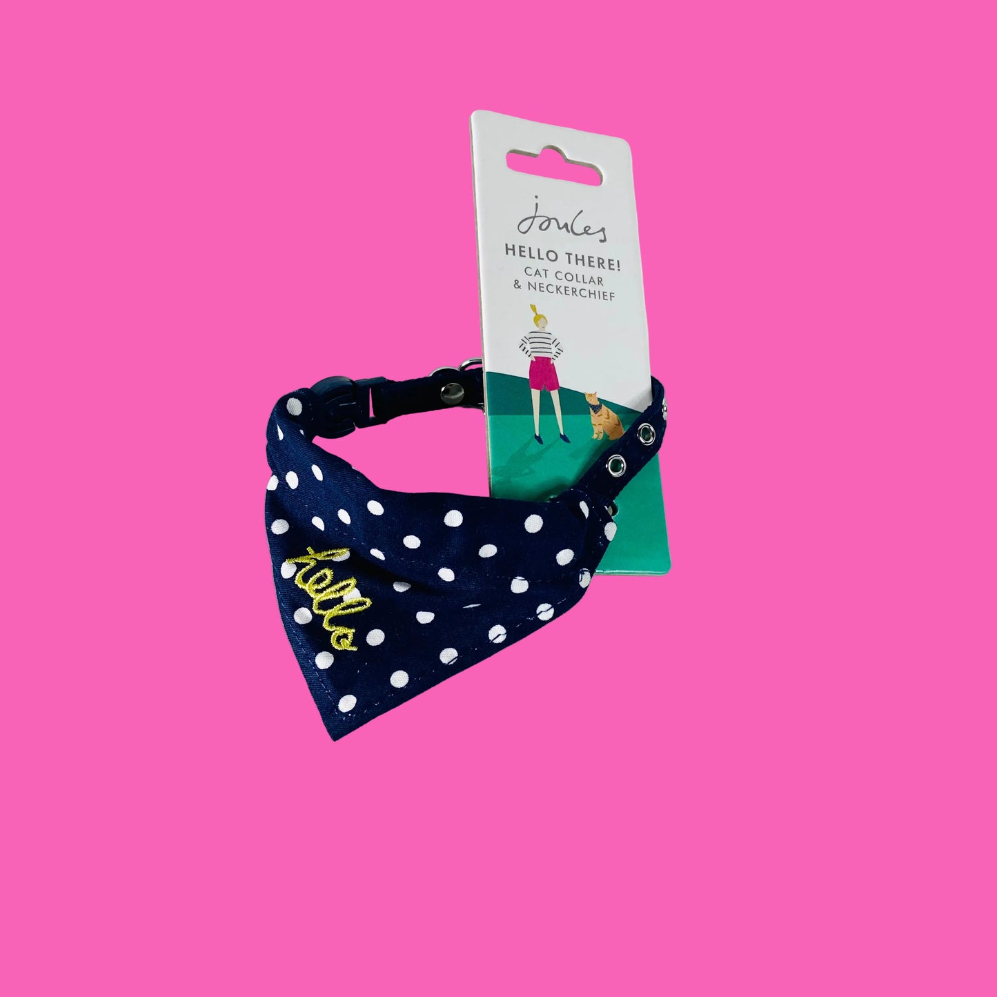 Joules | "Hello There" | Cat Collar & Neckerchief | Navy Blue Polkadot | Safety Release | NEW