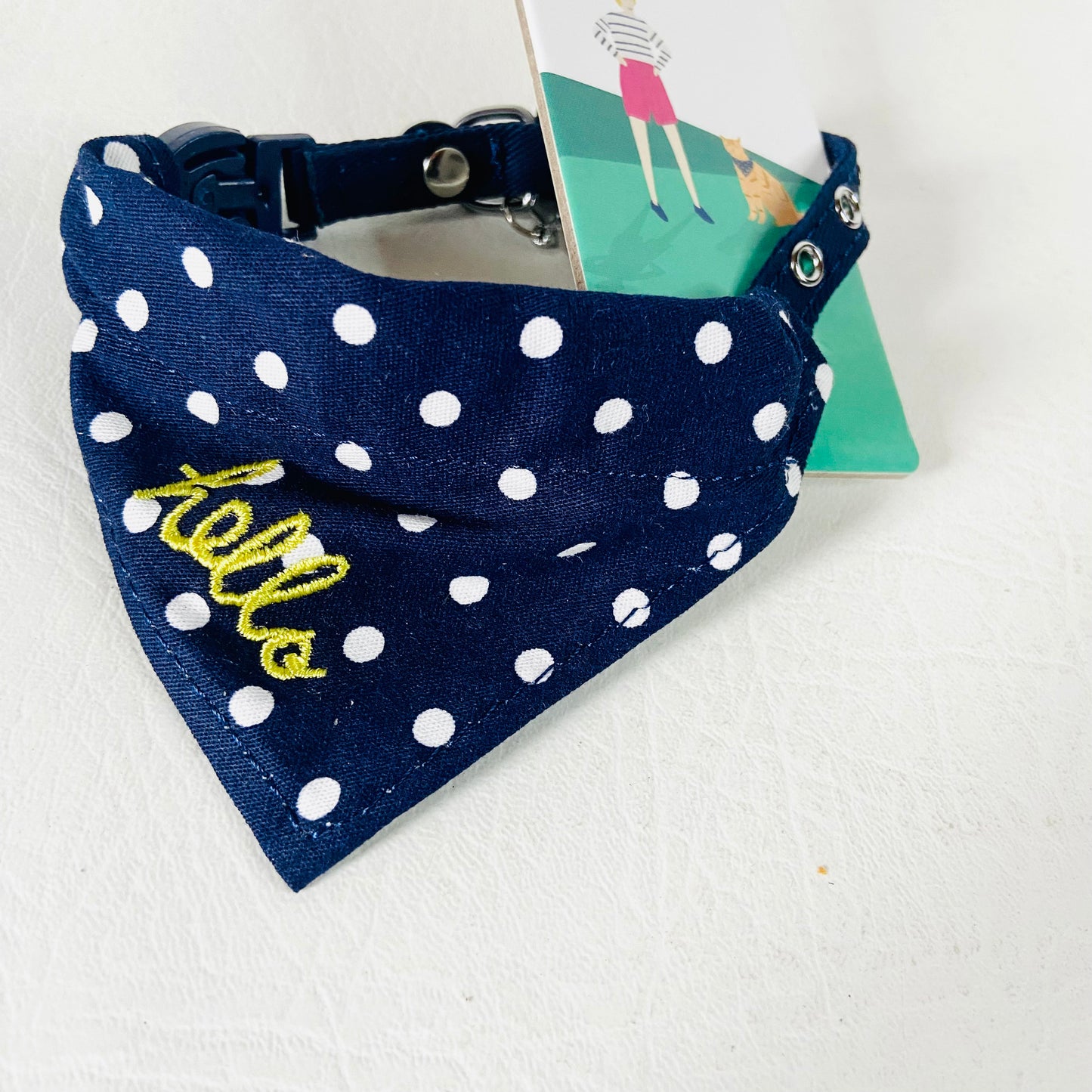 Joules | "Hello There" | Cat Collar & Neckerchief | Navy Blue Polkadot | Safety Release | NEW