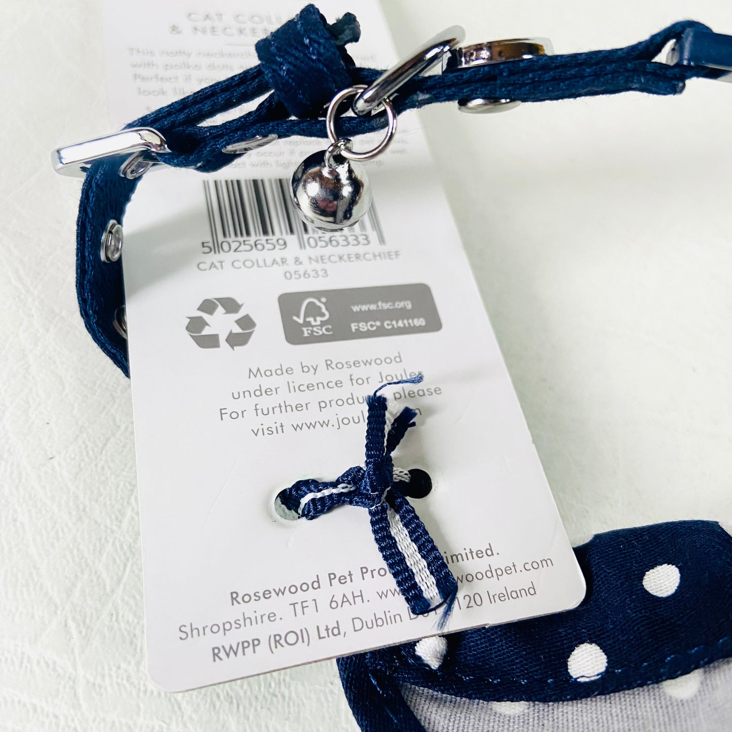 Joules | "Hello There" | Cat Collar & Neckerchief | Navy Blue Polkadot | Safety Release | NEW
