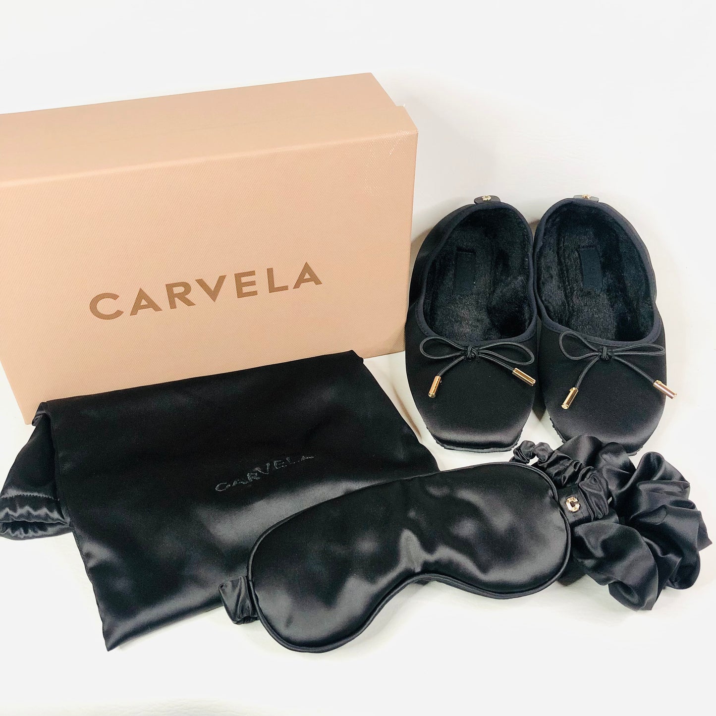 CARVELA Black Satin Fantasy Sleep & Slippers Set Large  UK4/5 - £75 NEW & Boxed