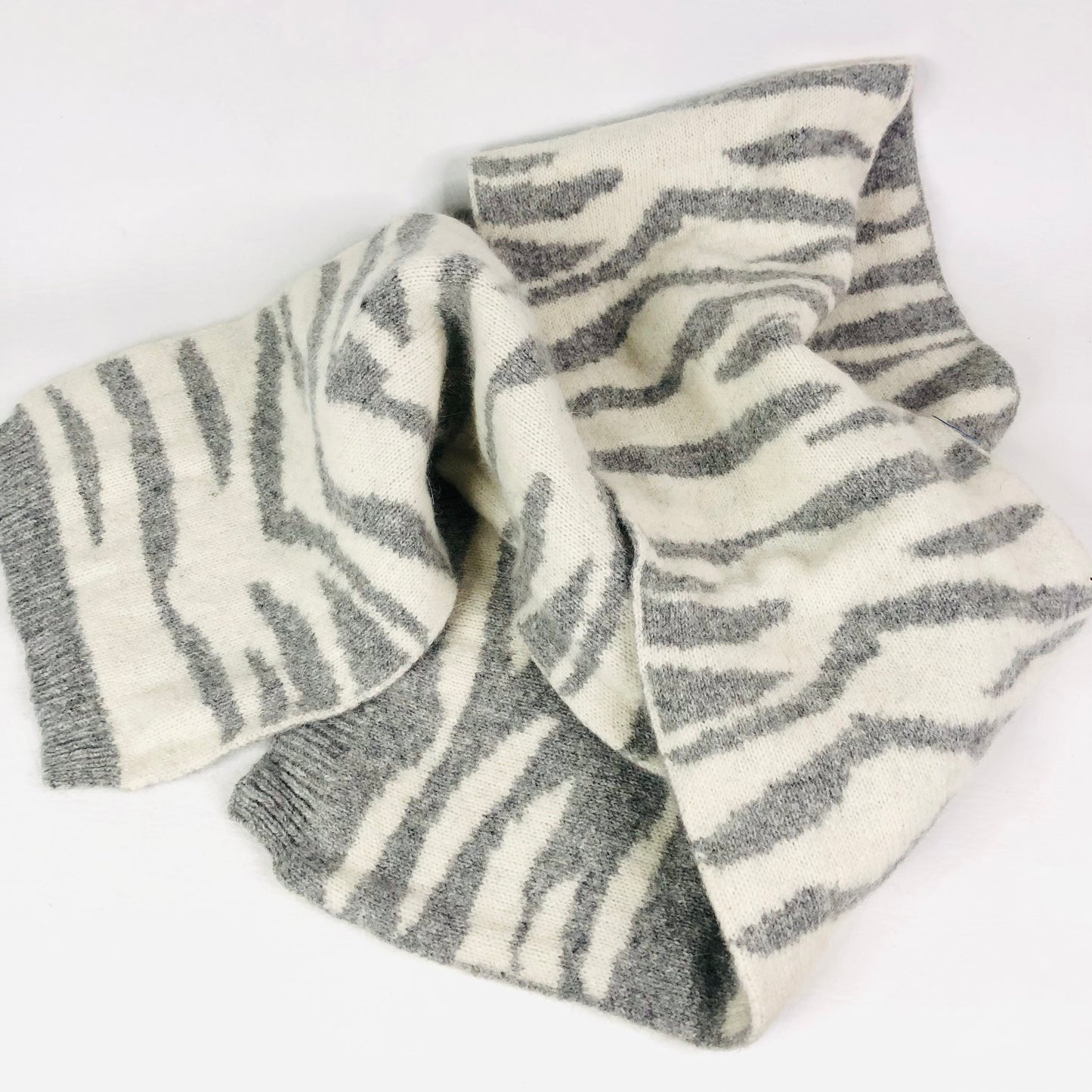 Accessorize Grey & White Zebra Print Wool Knit Scarf NEW
