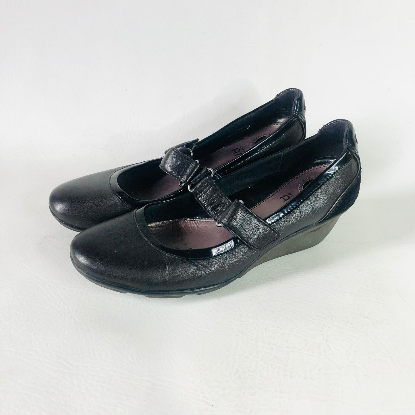 Clarks Active Air Black Leather Low Wedge Heel Mary Jane Shoes Size 6 (39)