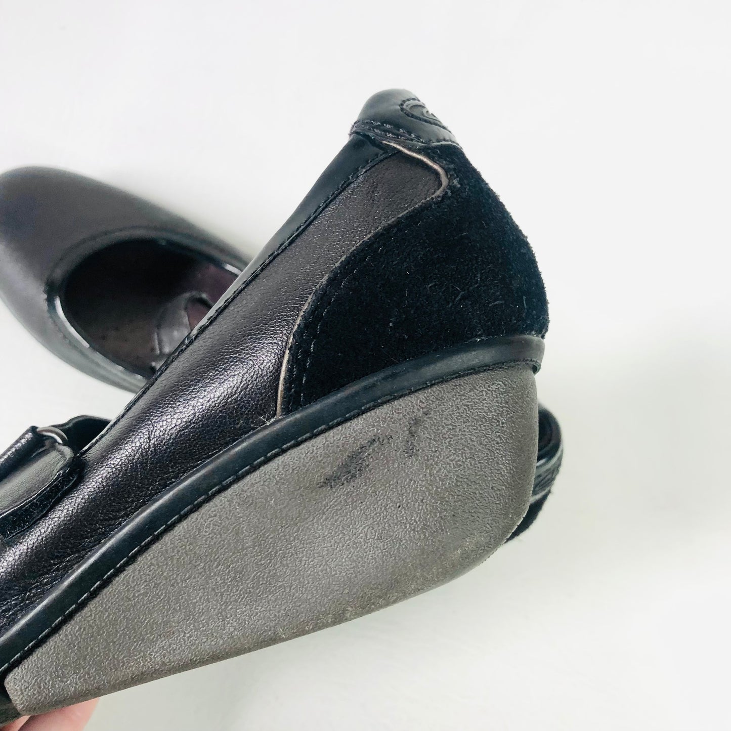 Clarks Active Air Black Leather Low Wedge Heel Mary Jane Shoes Size 6 (39)