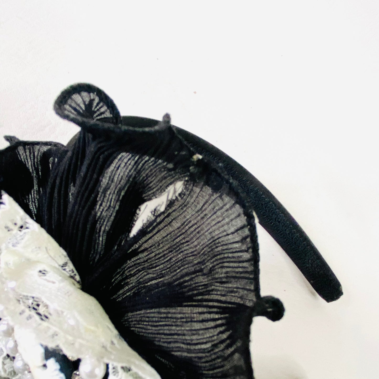 Black & White | Ruffle Fascinator Headband | Lace, Pearl & Cameo Detail | One Size