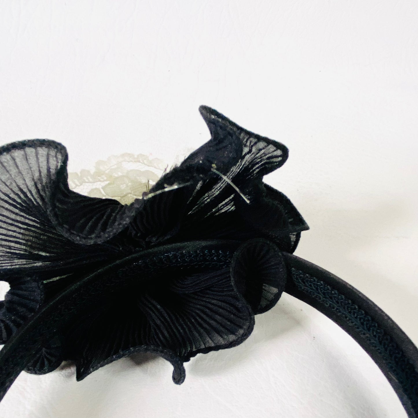 Black & White | Ruffle Fascinator Headband | Lace, Pearl & Cameo Detail | One Size
