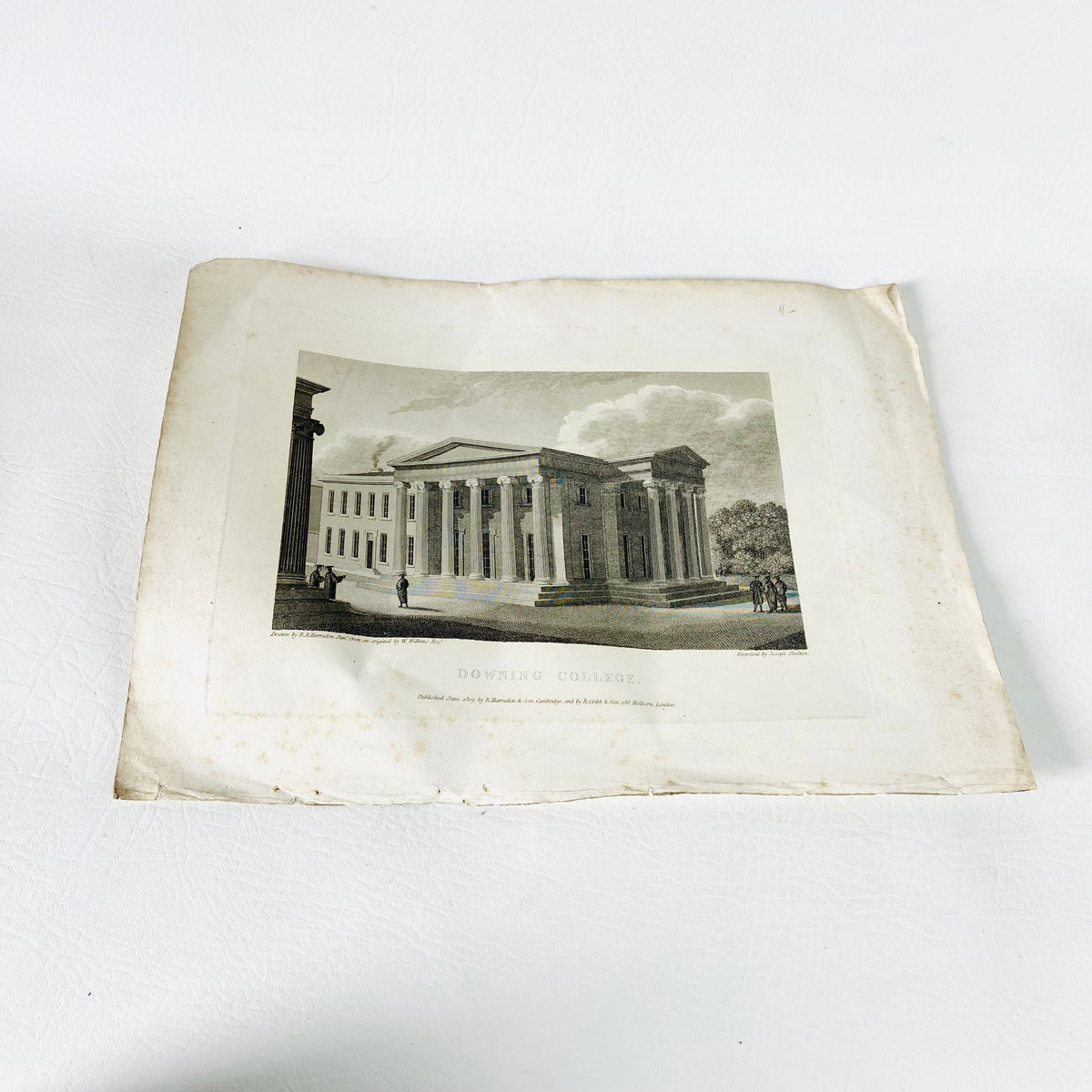 Collection 5X Antique Engravings Paper Prints Cambridge Landmarks (Kings College, Downing College, Trinity College)