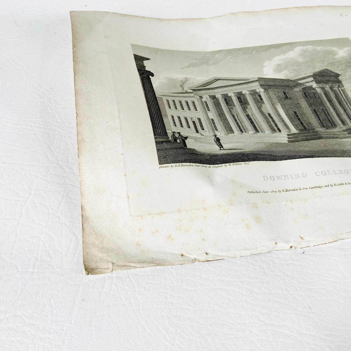 Collection 5X Antique Engravings Paper Prints Cambridge Landmarks (Kings College, Downing College, Trinity College)