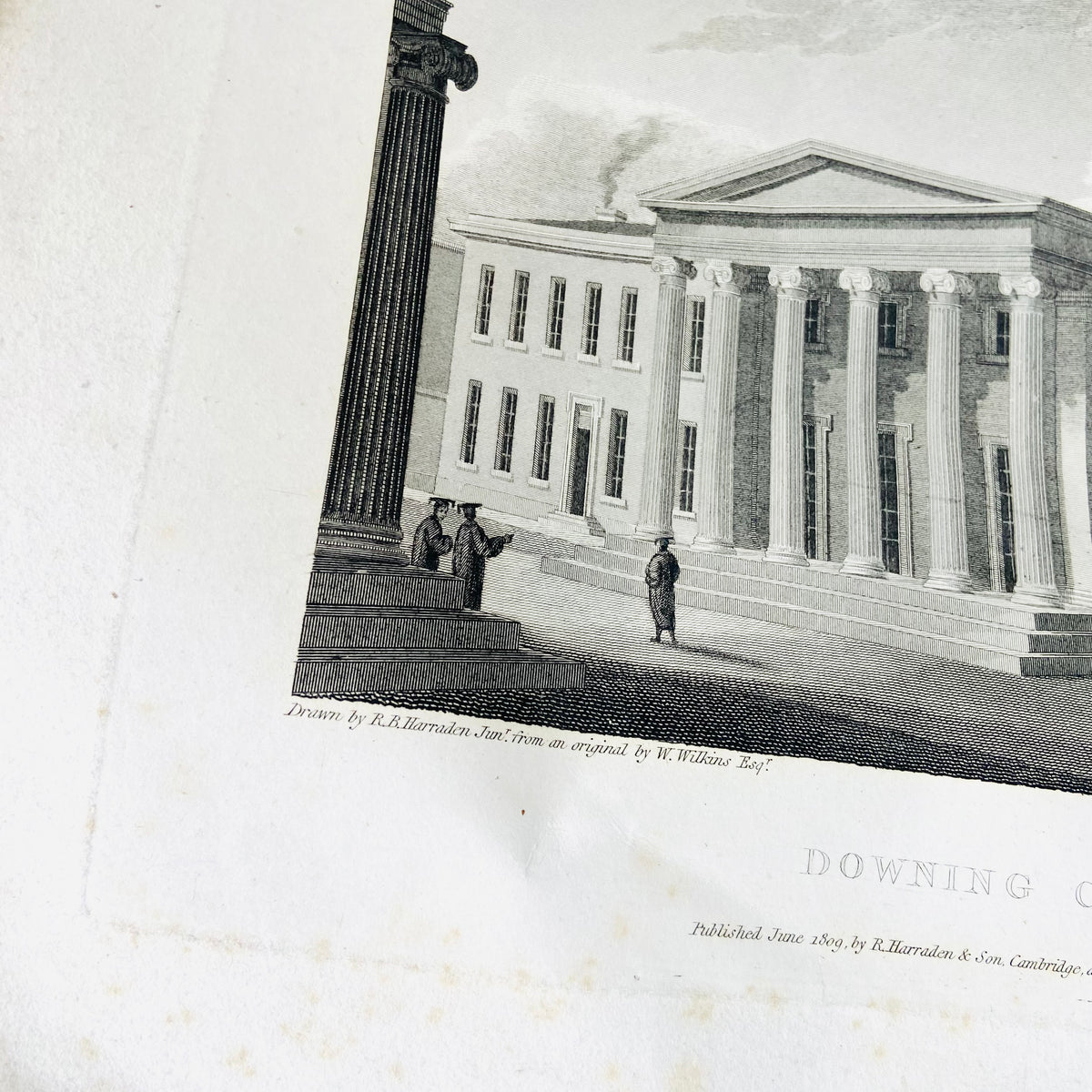 Collection 5X Antique Engravings Paper Prints Cambridge Landmarks (Kings College, Downing College, Trinity College)