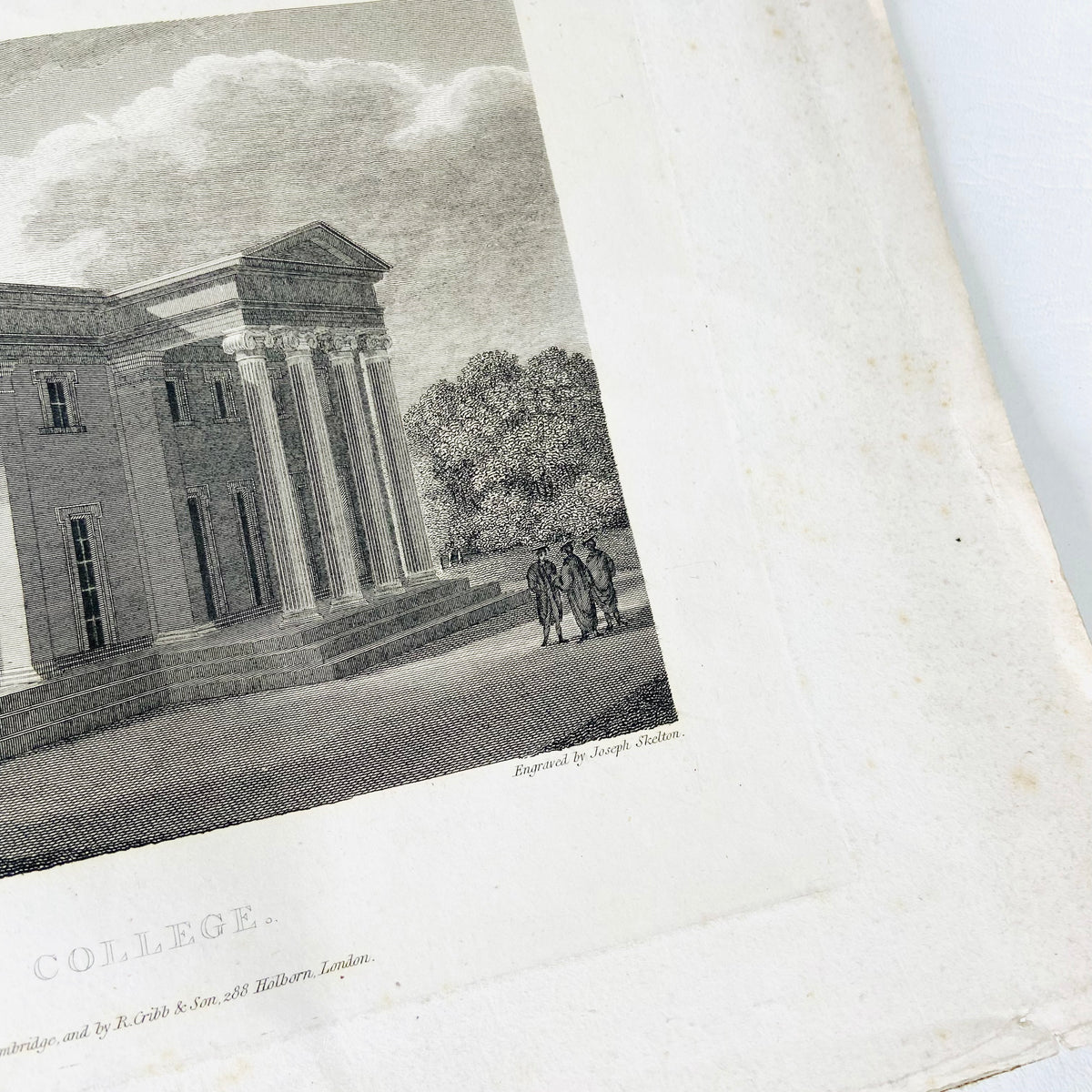Collection 5X Antique Engravings Paper Prints Cambridge Landmarks (Kings College, Downing College, Trinity College)